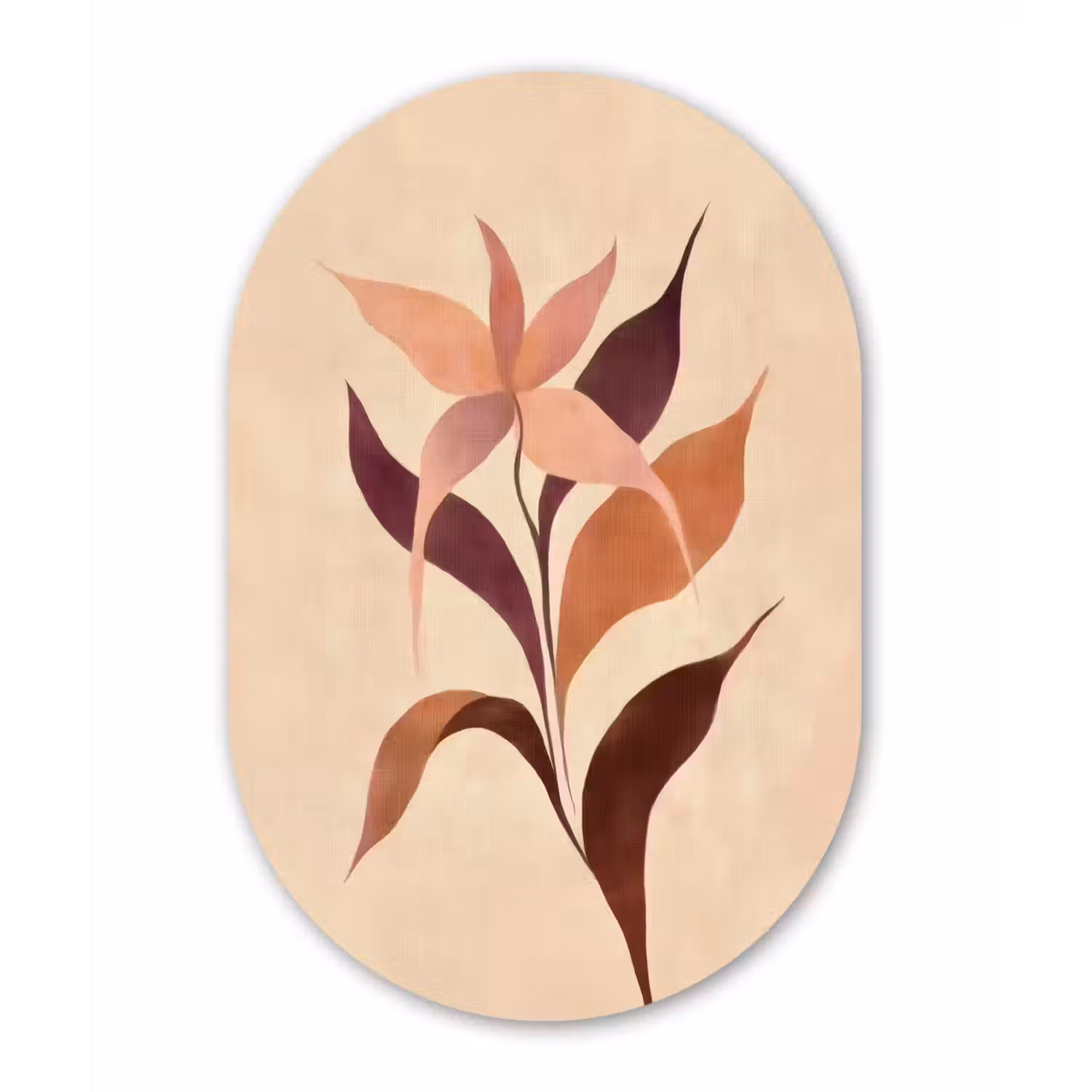 Minimalistisch - Bloem - Bladeren - Beige Wandcirkel Ovaal Aluminium middel -3d