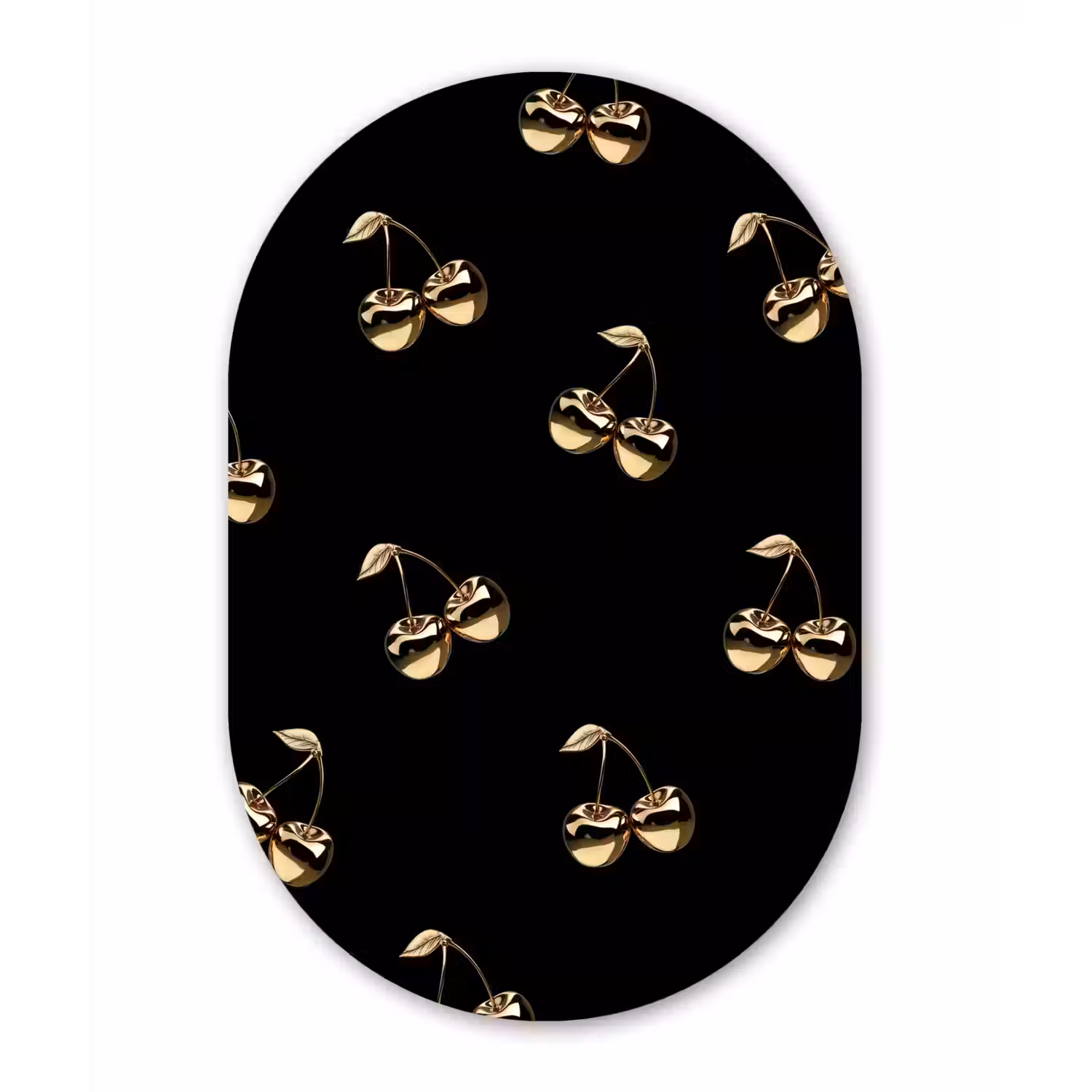 Patroon - Kersen - Goud - Chrome Wandcirkel Ovaal Aluminium middel -3d