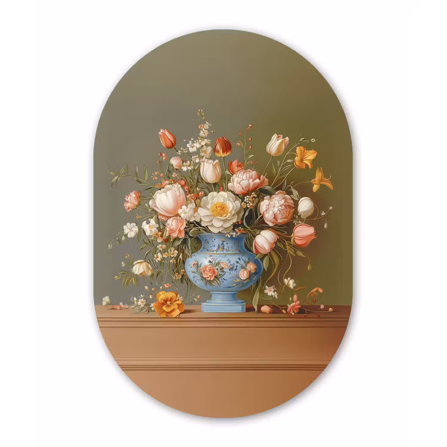 Neutral - Bloemen - Boeket - Vaas Wandcirkel Ovaal Aluminium middel -3d