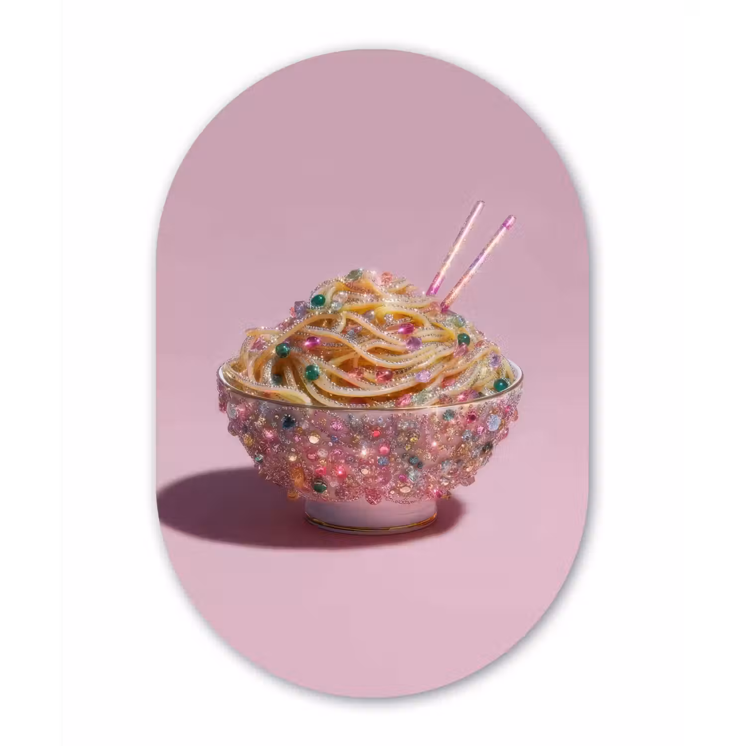 Noodles - Edelstenen - Stokjes - Roze Wandcirkel Ovaal Aluminium middel -3d