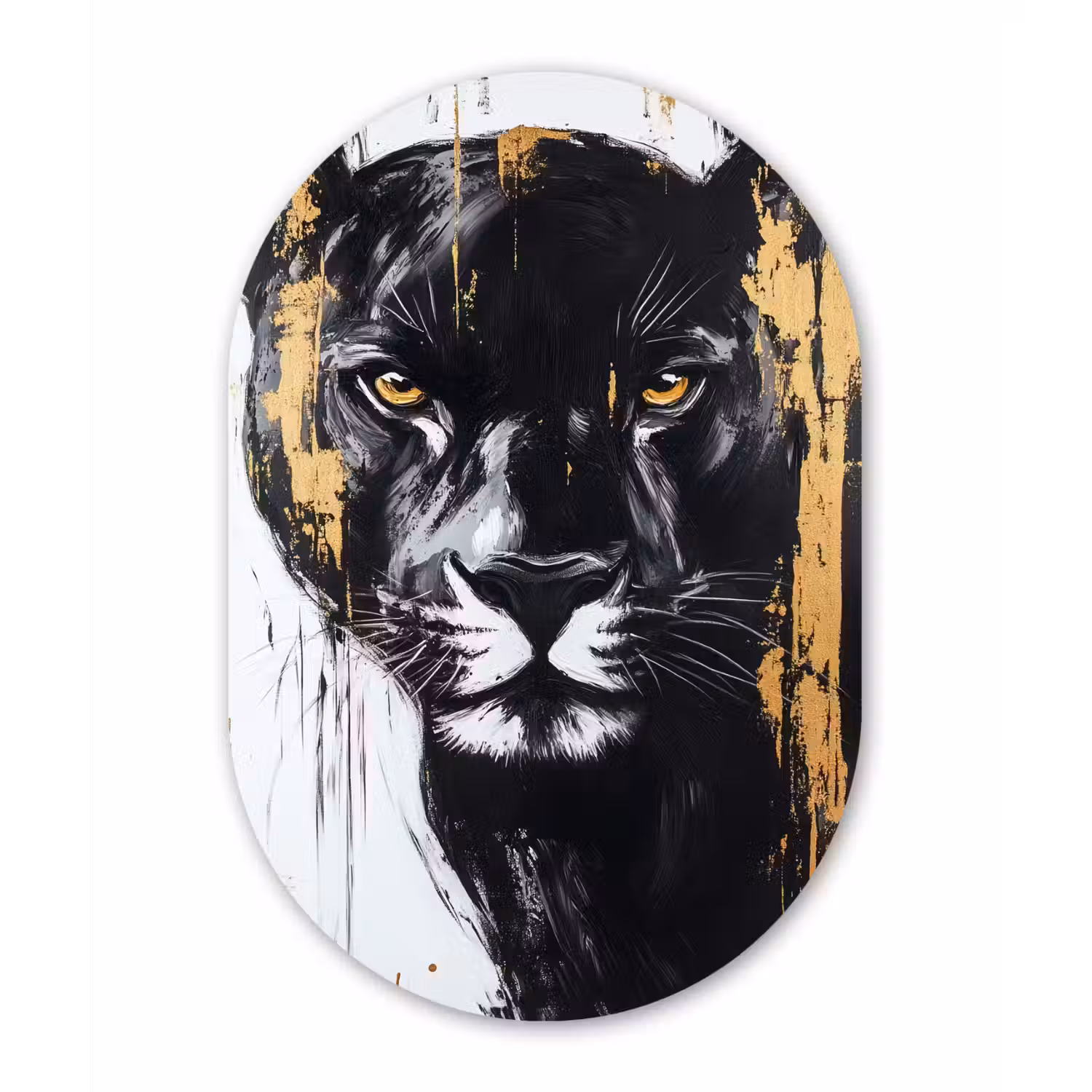 Panter - Zwart - Abstract - Verfstreken Wandcirkel Ovaal Aluminium middel -3d