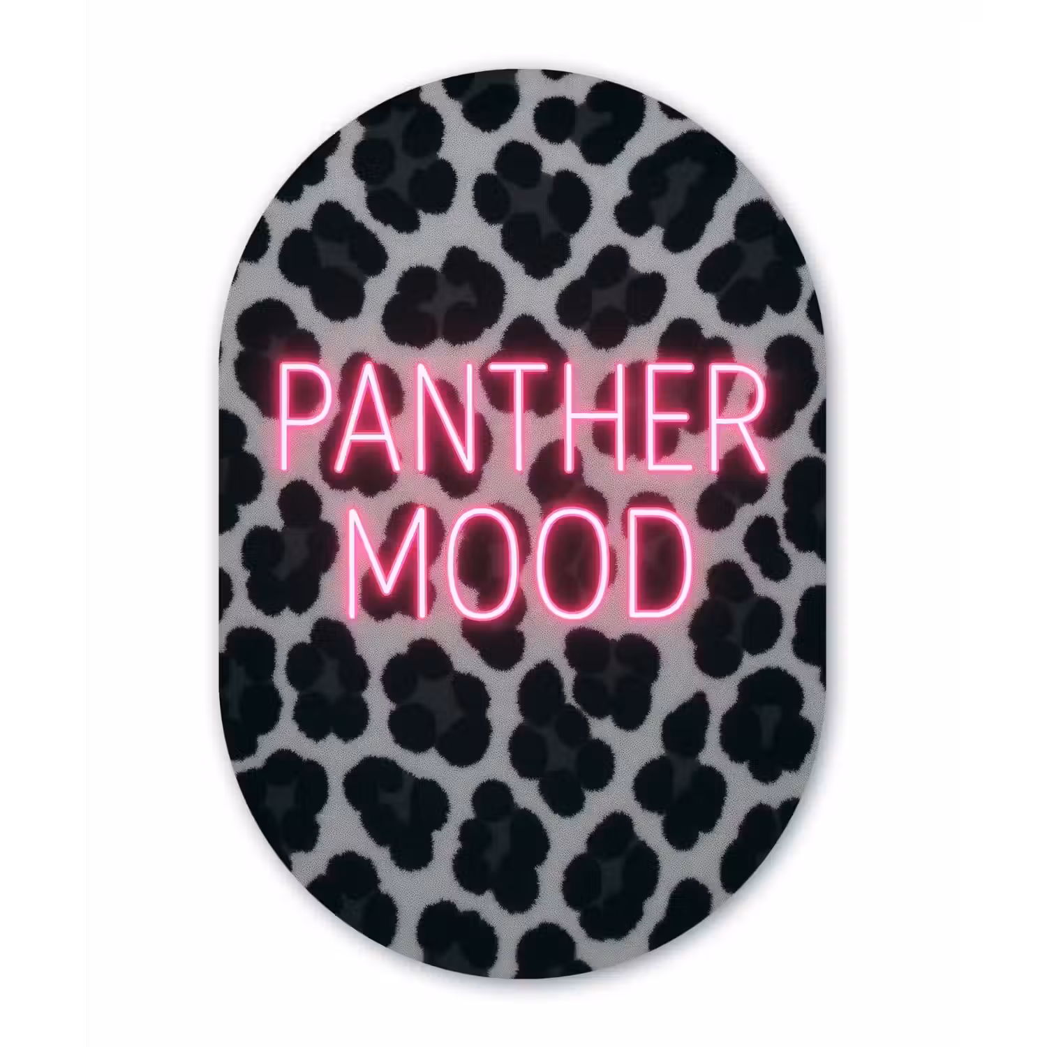 Panterprint - Zwart - Neonletters - Roze Wandcirkel Ovaal Aluminium middel -3d