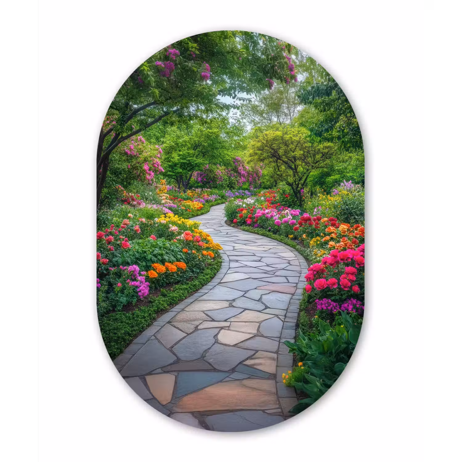 Park - Bloemen - Tuin Wandcirkel Ovaal Aluminium middel -3d
