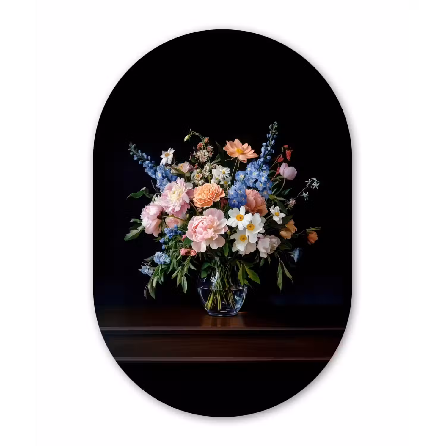 Pastel - Bloemen - Glazen - Vaas Wandcirkel Ovaal Aluminium middel -3d