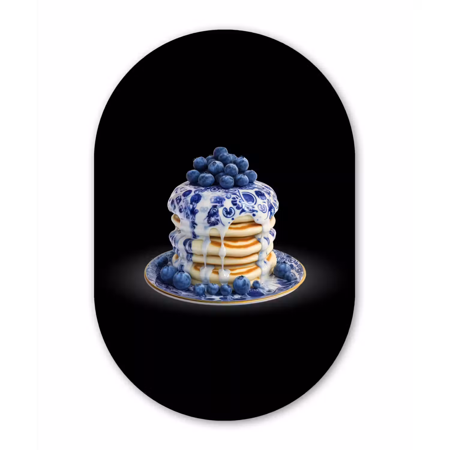 Pannenkoeken - Blauwe Bessen - Bord Wandcirkel Ovaal Aluminium middel -3d