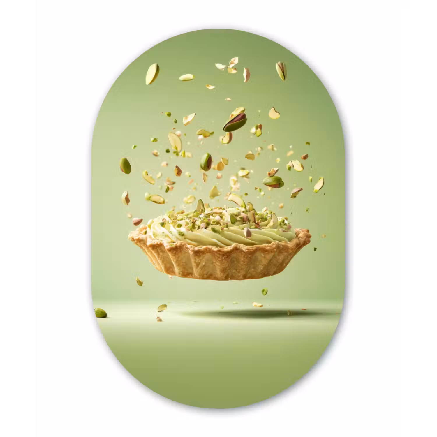 Pistache - Taart - Noten - Eten Wandcirkel Ovaal Aluminium middel -3d