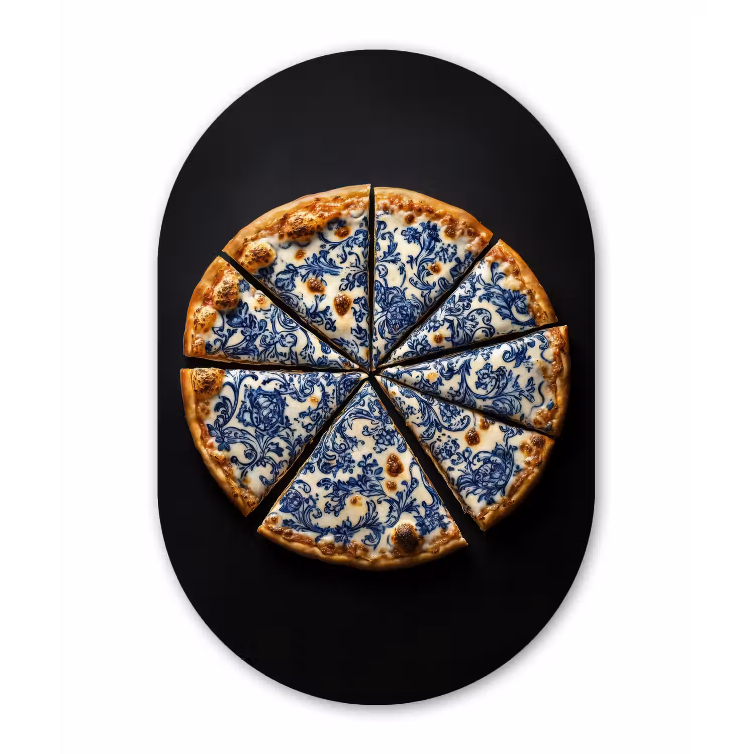 Pizza - Eten - Delftsblauw Wandcirkel Ovaal Aluminium middel -3d