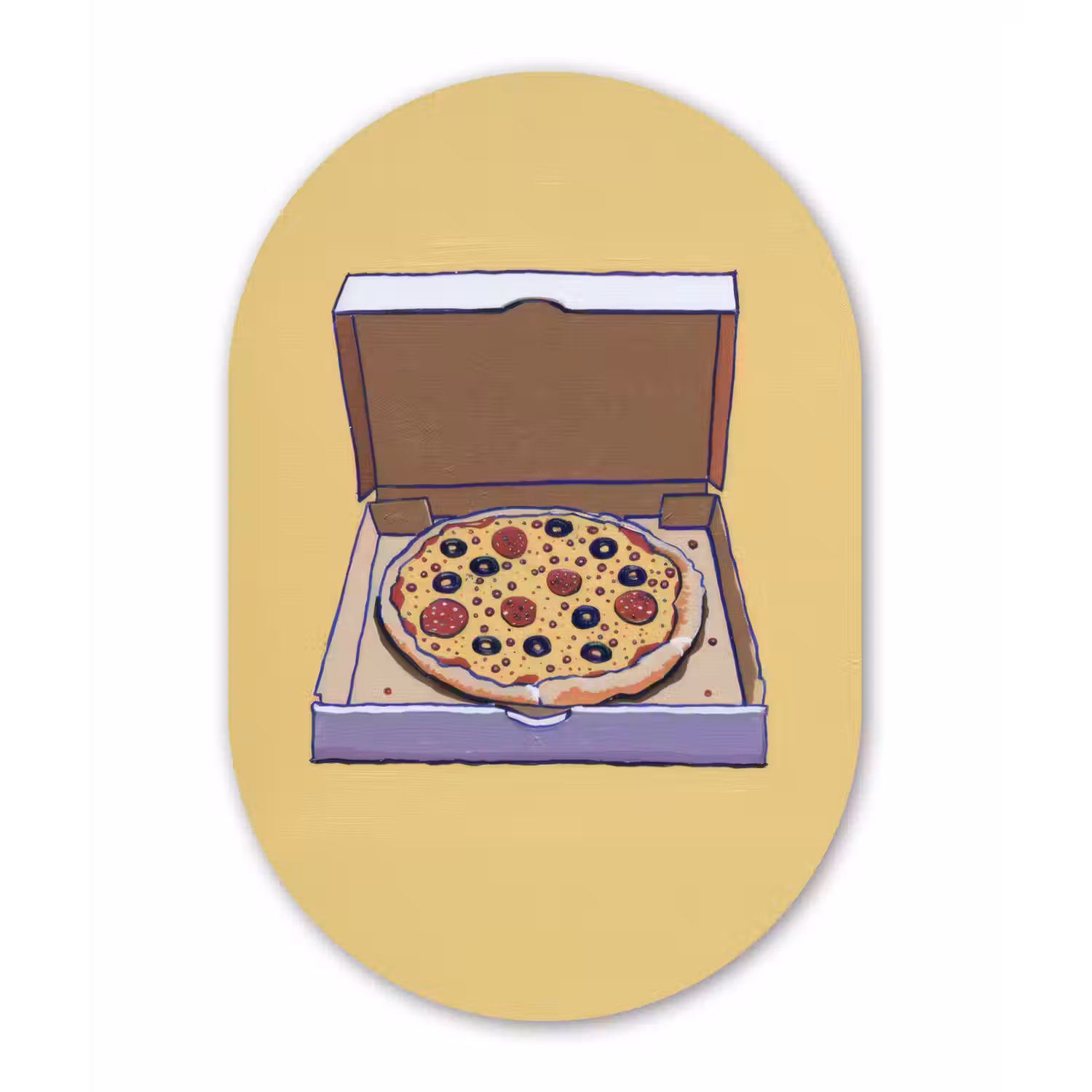 Pizza - Doos - Salami - Illustratie Wandcirkel Ovaal Aluminium middel -3d