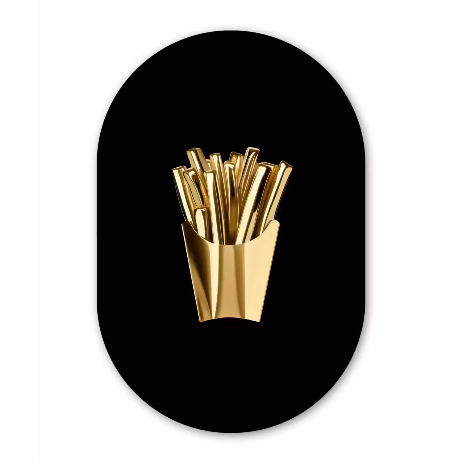 Friet - Goud - Chrome - Eten Wandcirkel Ovaal Aluminium middel -3d