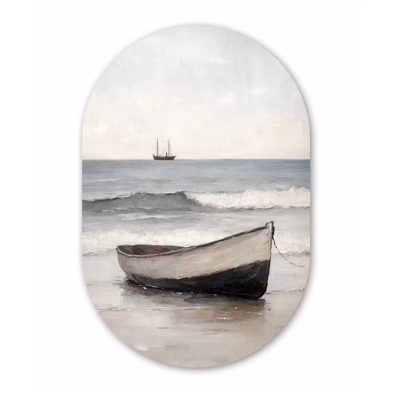 Roeiboot - Zee - Horizon Wandcirkel Ovaal Aluminium middel -3d