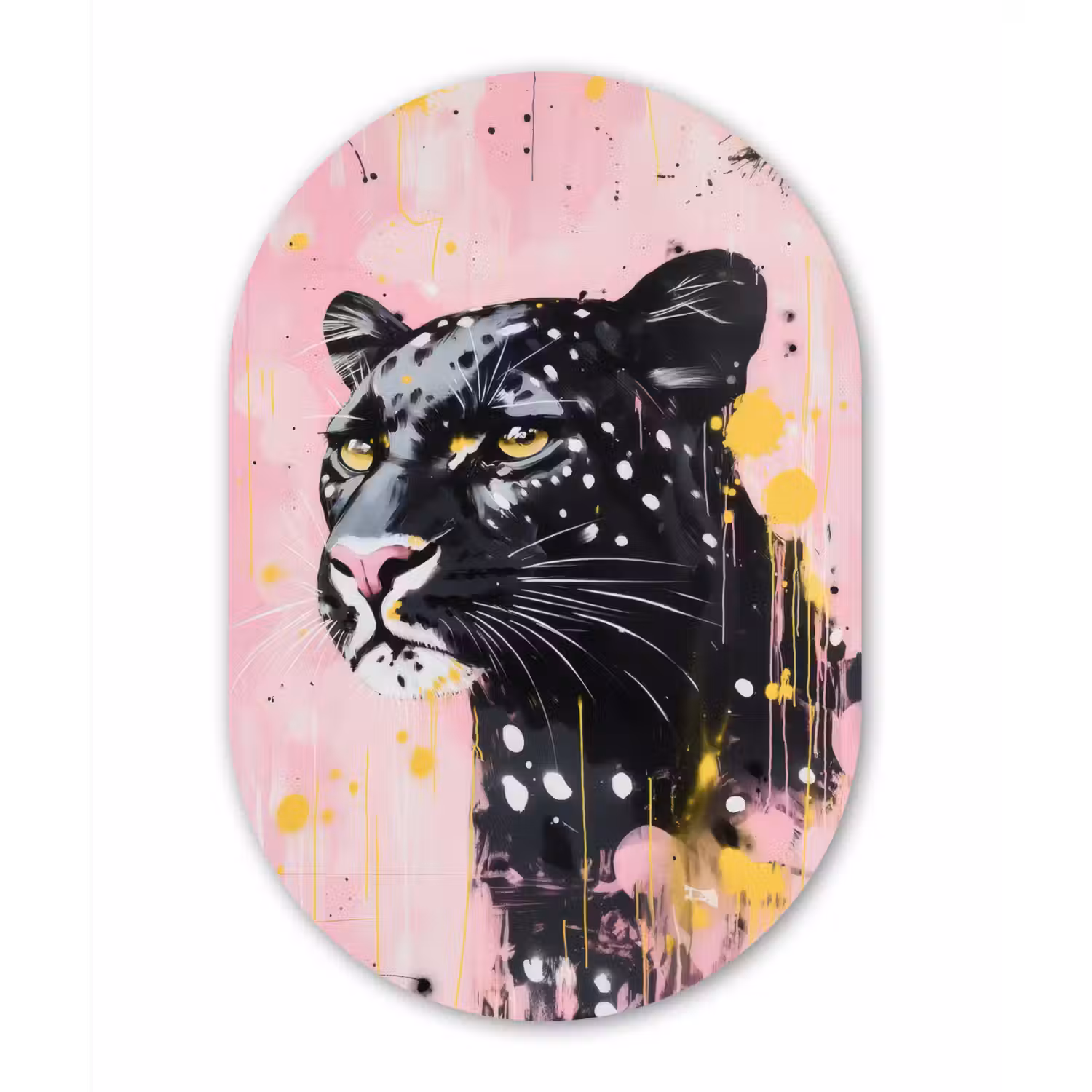 Zwart - Panter - Roze - Abstract Wandcirkel Ovaal Aluminium middel -3d