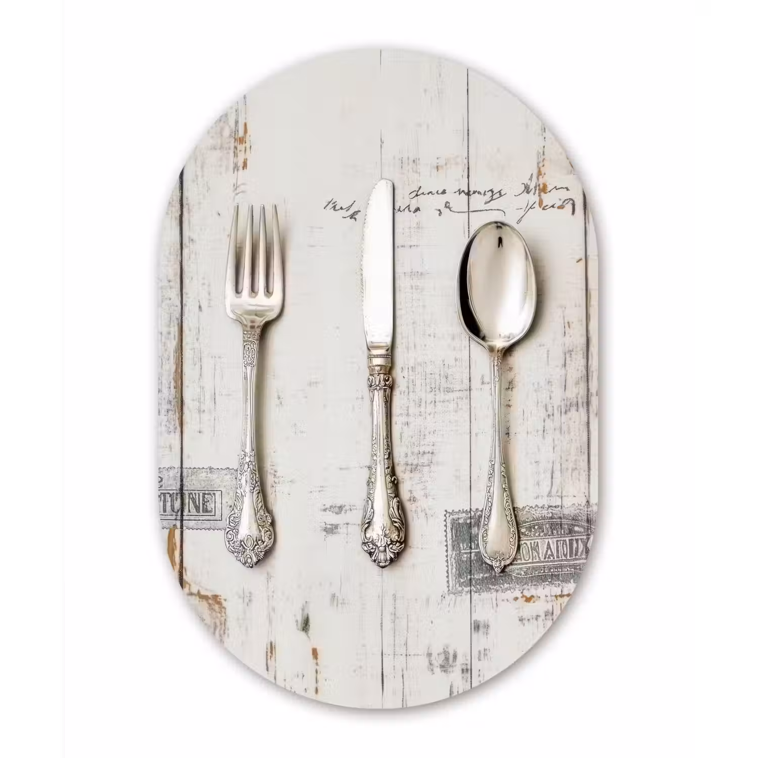Zilver - Bestek - Hout Wandcirkel Ovaal Aluminium middel -3d