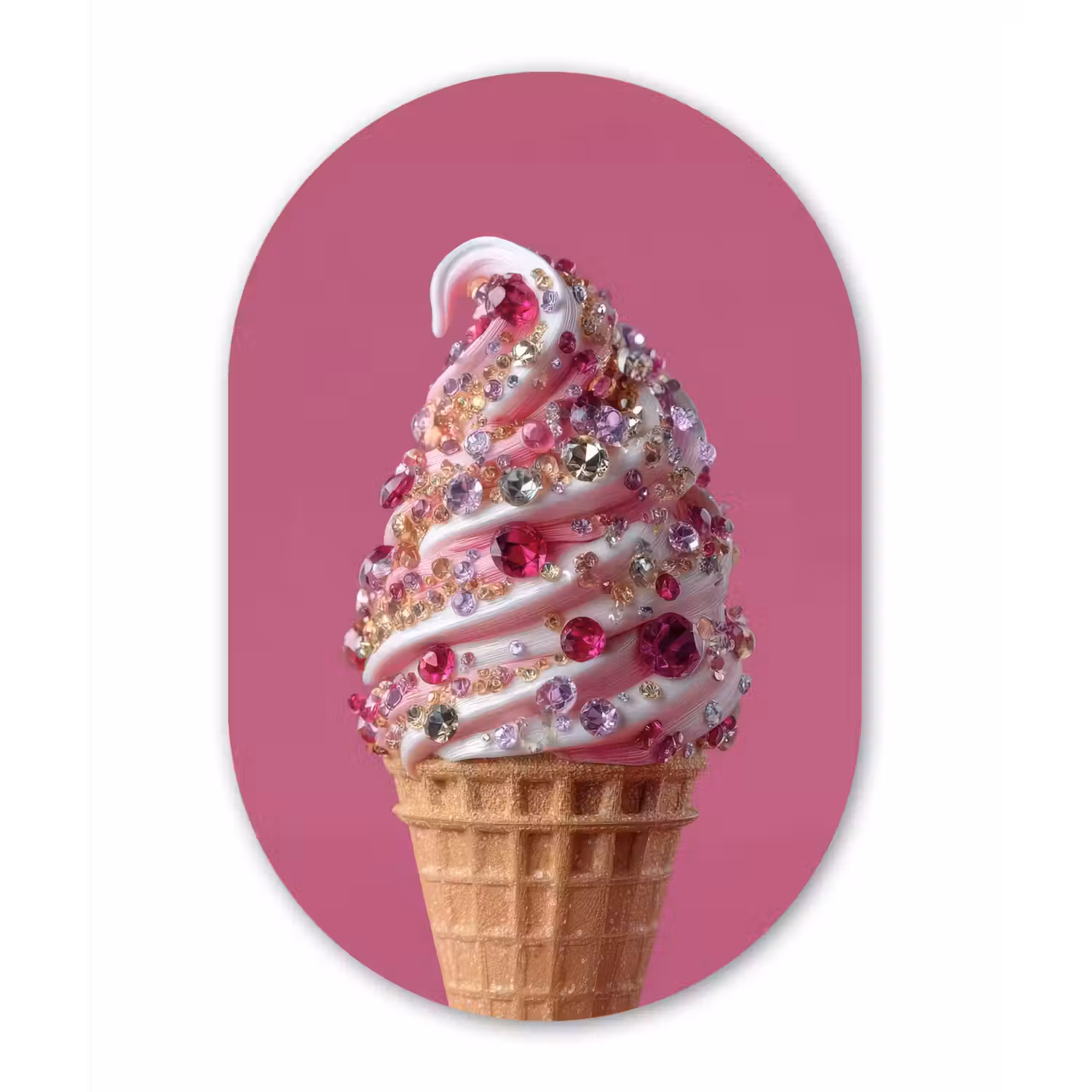 Softijs - Edelstenen - Roze - Hoorntje Wandcirkel Ovaal Aluminium middel -3d