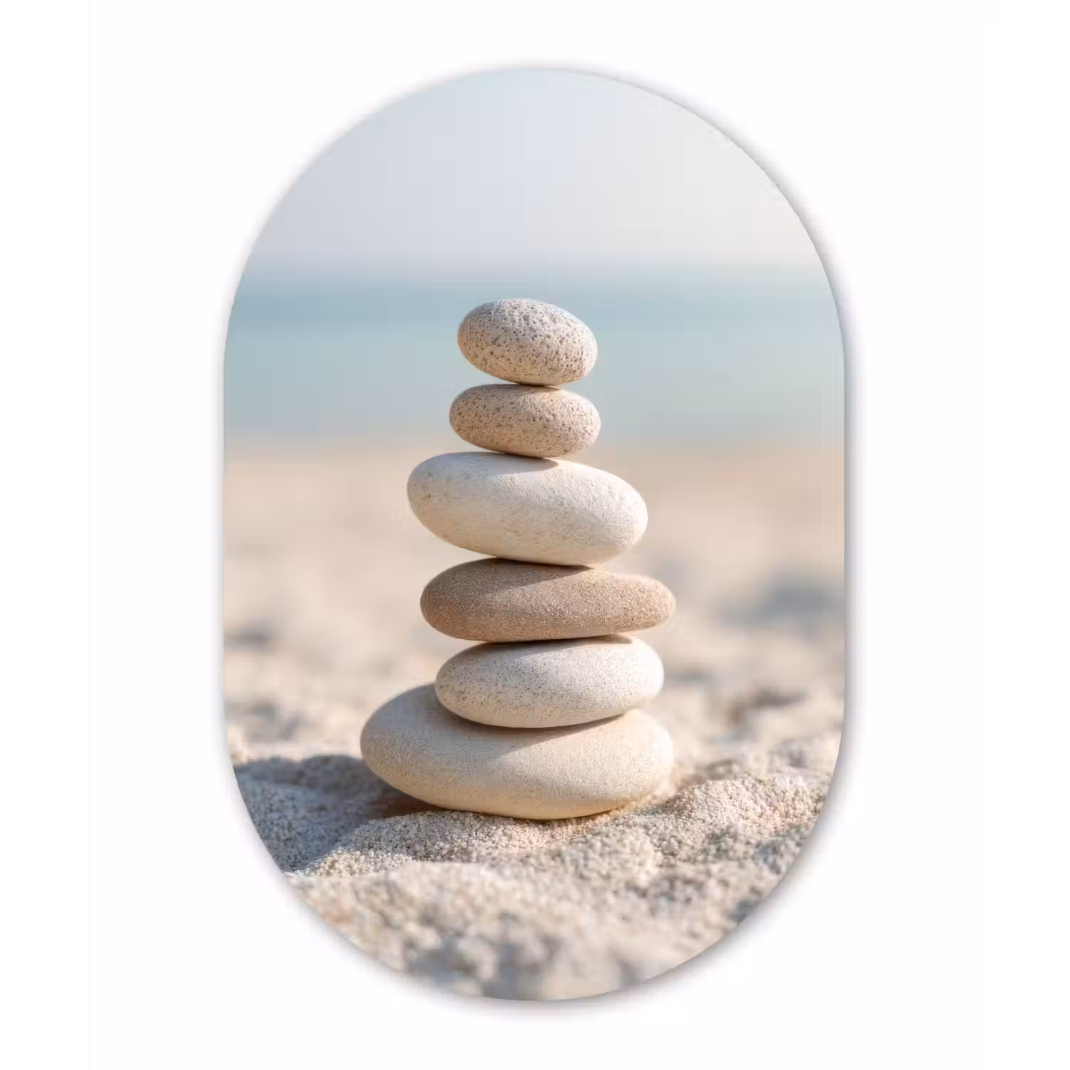 Stenen - Stapel - Zand - Zee Wandcirkel Ovaal Aluminium middel -3d