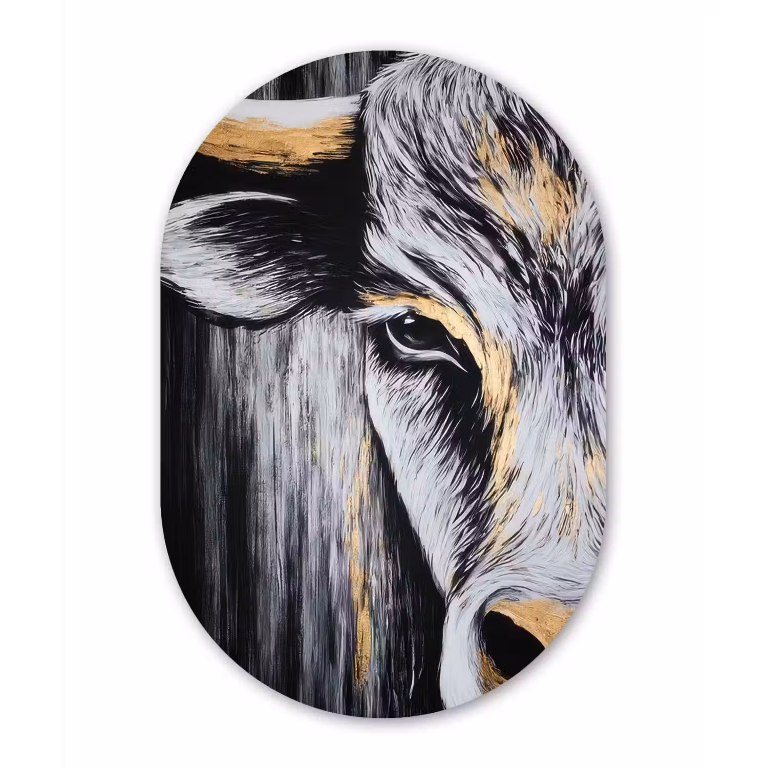 Stier - Hoorns - Snuit - Goud Wandcirkel Ovaal Aluminium middel -3d