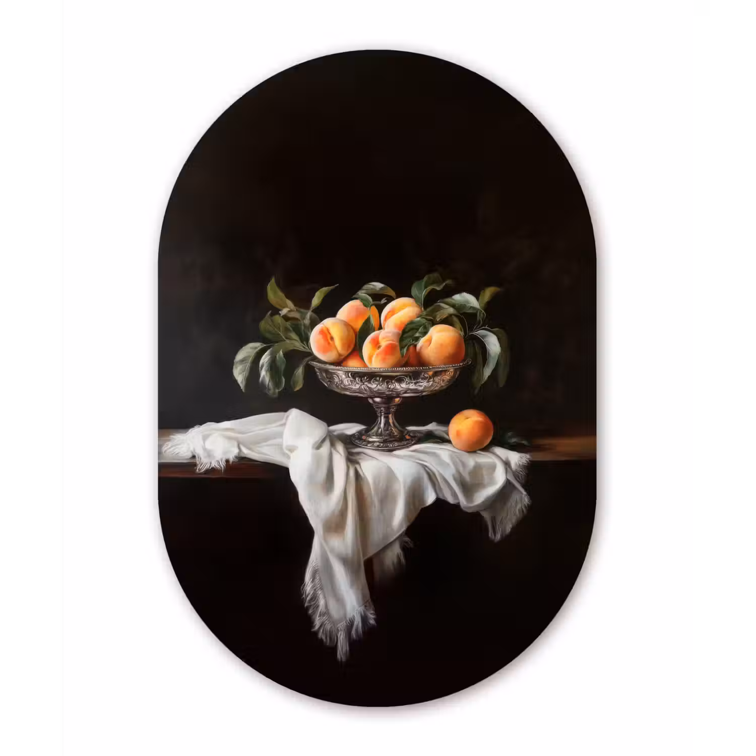 Stilleven - Perziken - Vintage Wandcirkel Ovaal Aluminium middel -3d