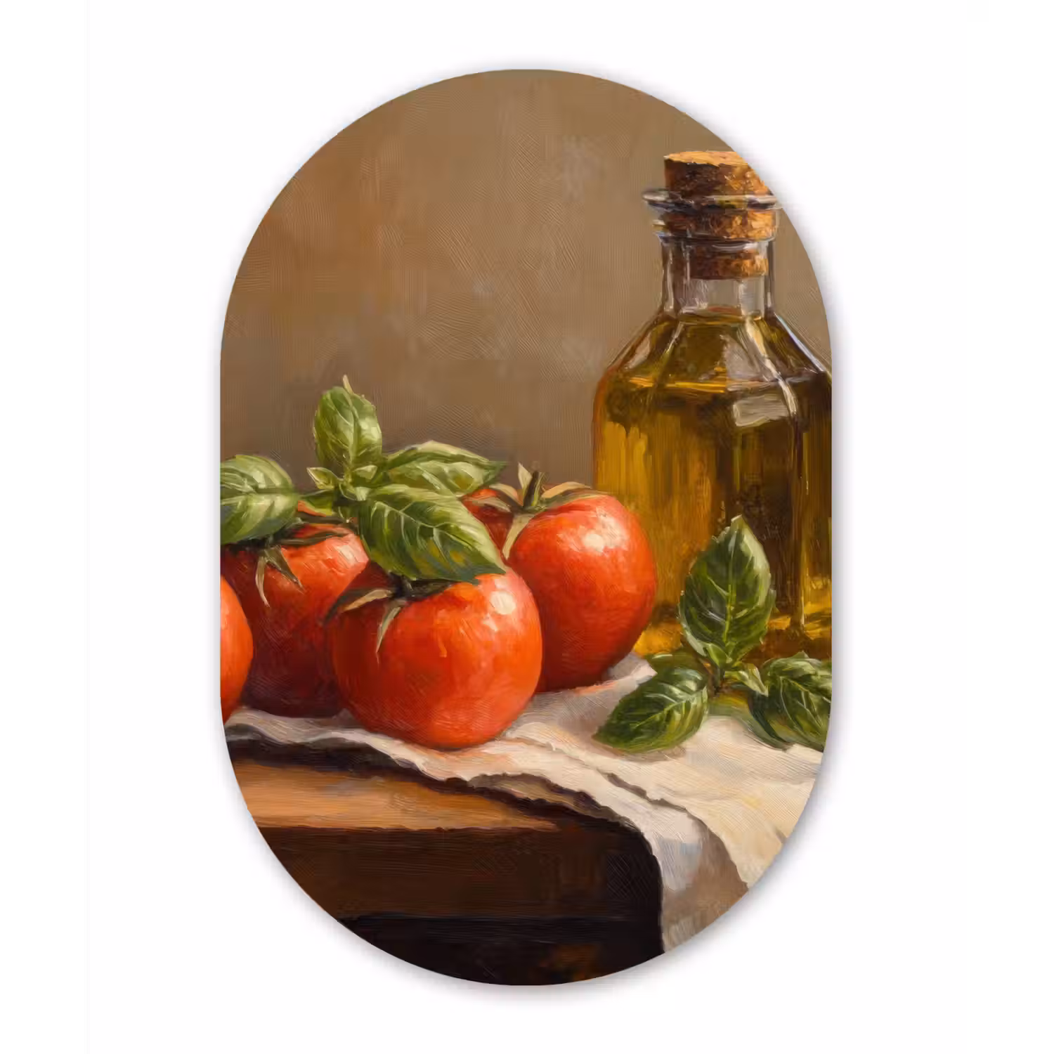 Tomaten - Olijfolie - Stilleven Wandcirkel Ovaal Aluminium middel -3d