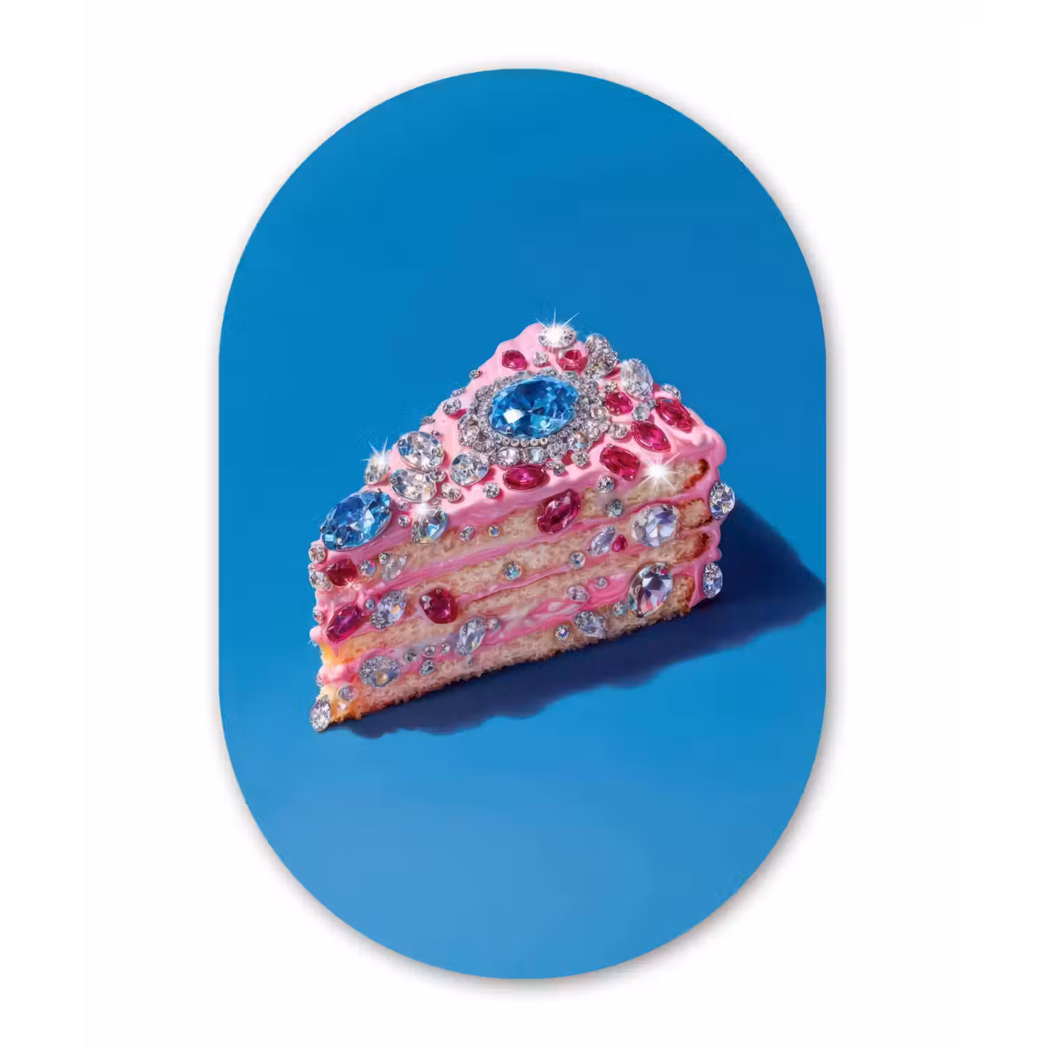 Taart - Edelstenen - Glitters - Roze Wandcirkel Ovaal Aluminium middel -3d