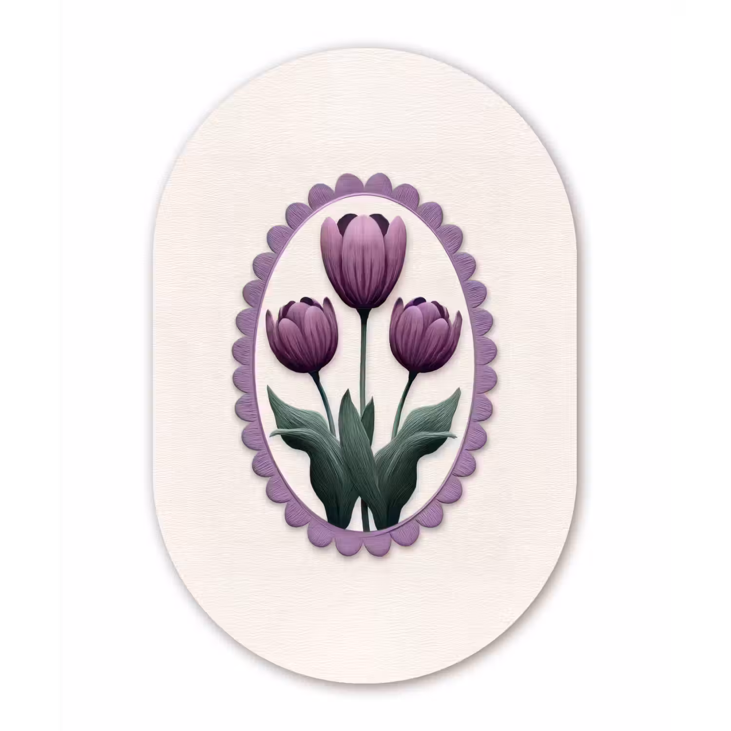 Tulpen - Paars - Lijst - Bladeren Wandcirkel Ovaal Aluminium middel -3d