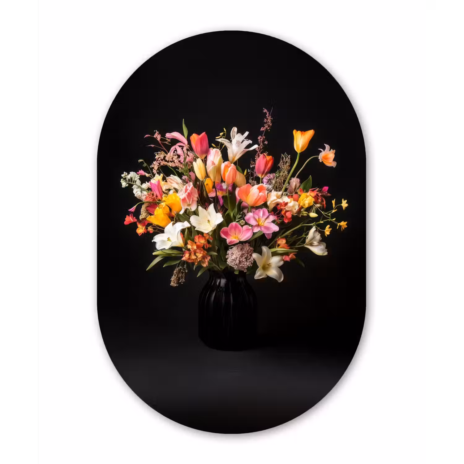 Vaas - Bloemen - Tulpen Wandcirkel Ovaal Aluminium middel -3d