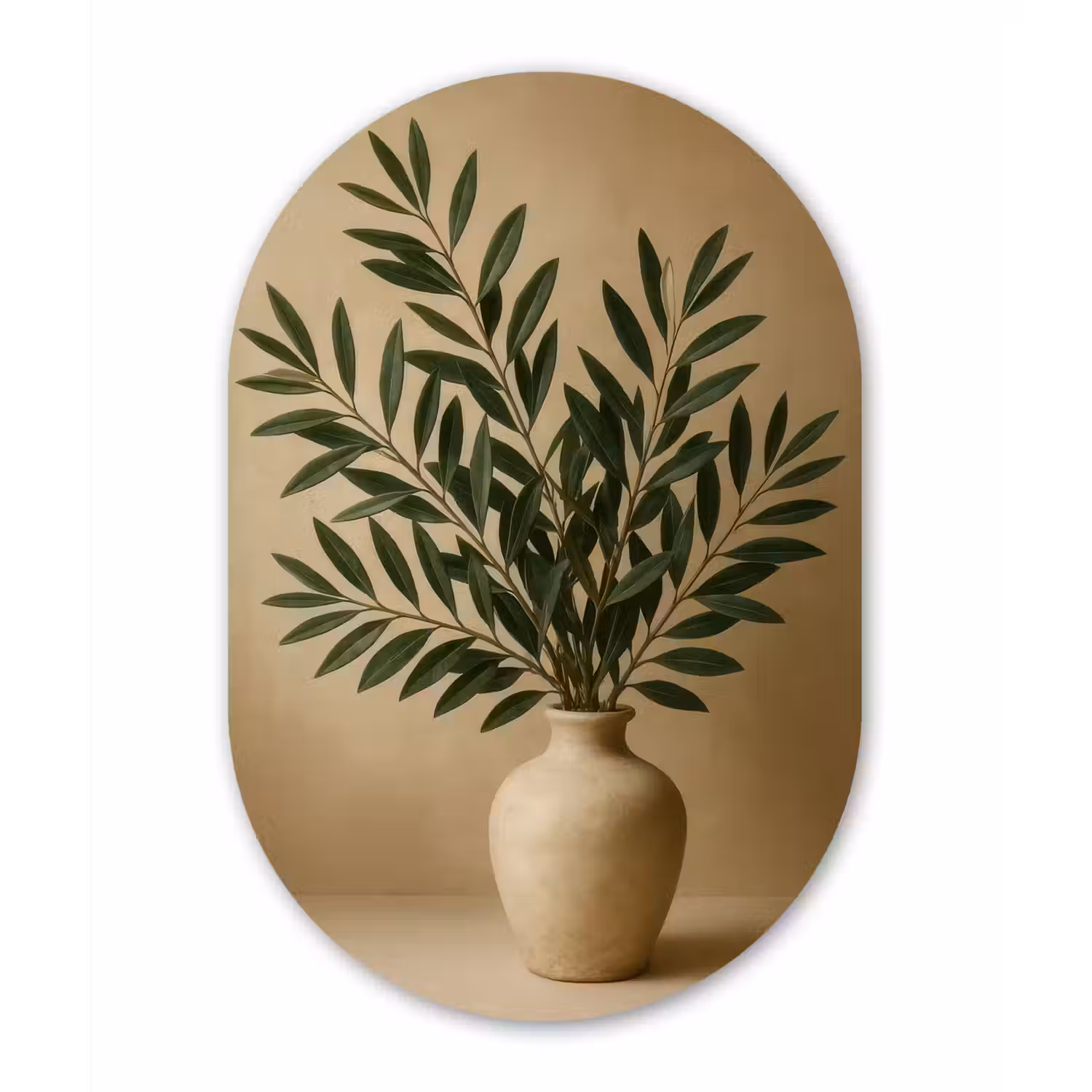 Vaas - Olijftakken - Bladeren - Beige Wandcirkel Ovaal Aluminium middel -3d