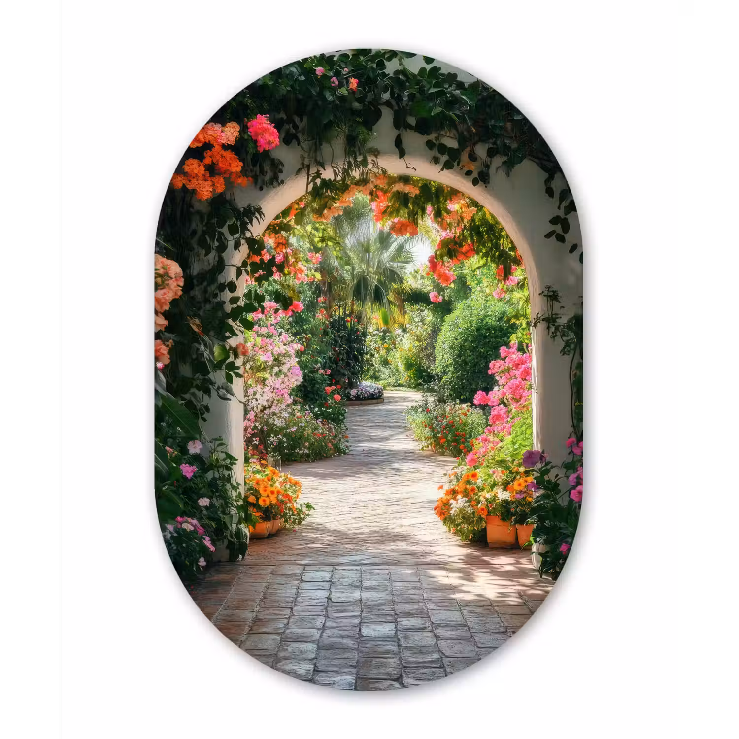 Doorkijk - Bloemen - Natuur - Bloementuin Wandcirkel Ovaal Aluminium middel -3d