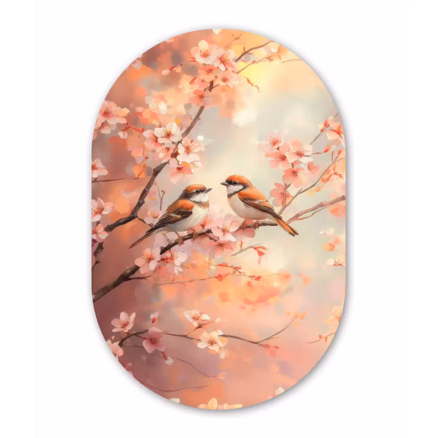 Vogels - Romantic - Bloesemtak Wandcirkel Ovaal Aluminium middel -3d