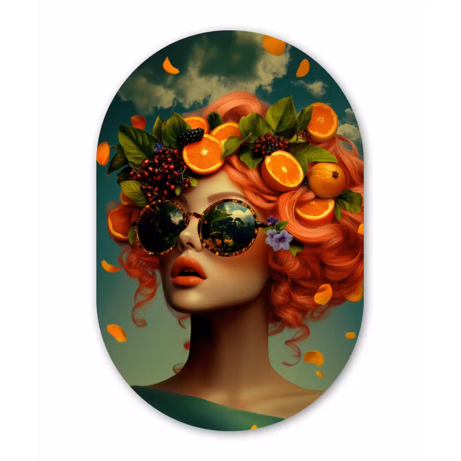 Vrouw - Sinaasappel - Bessen - Oranje Wandcirkel Ovaal Aluminium middel -3d