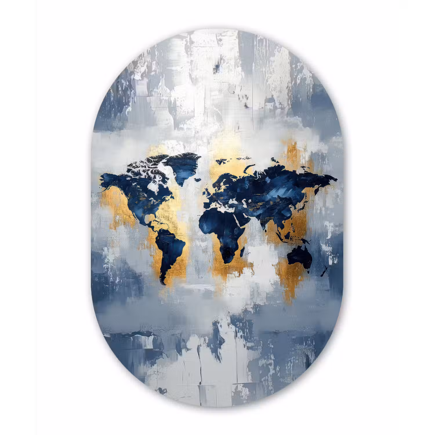 Wereldkaart - Blauw - Abstract Wandcirkel Ovaal Aluminium middel -3d