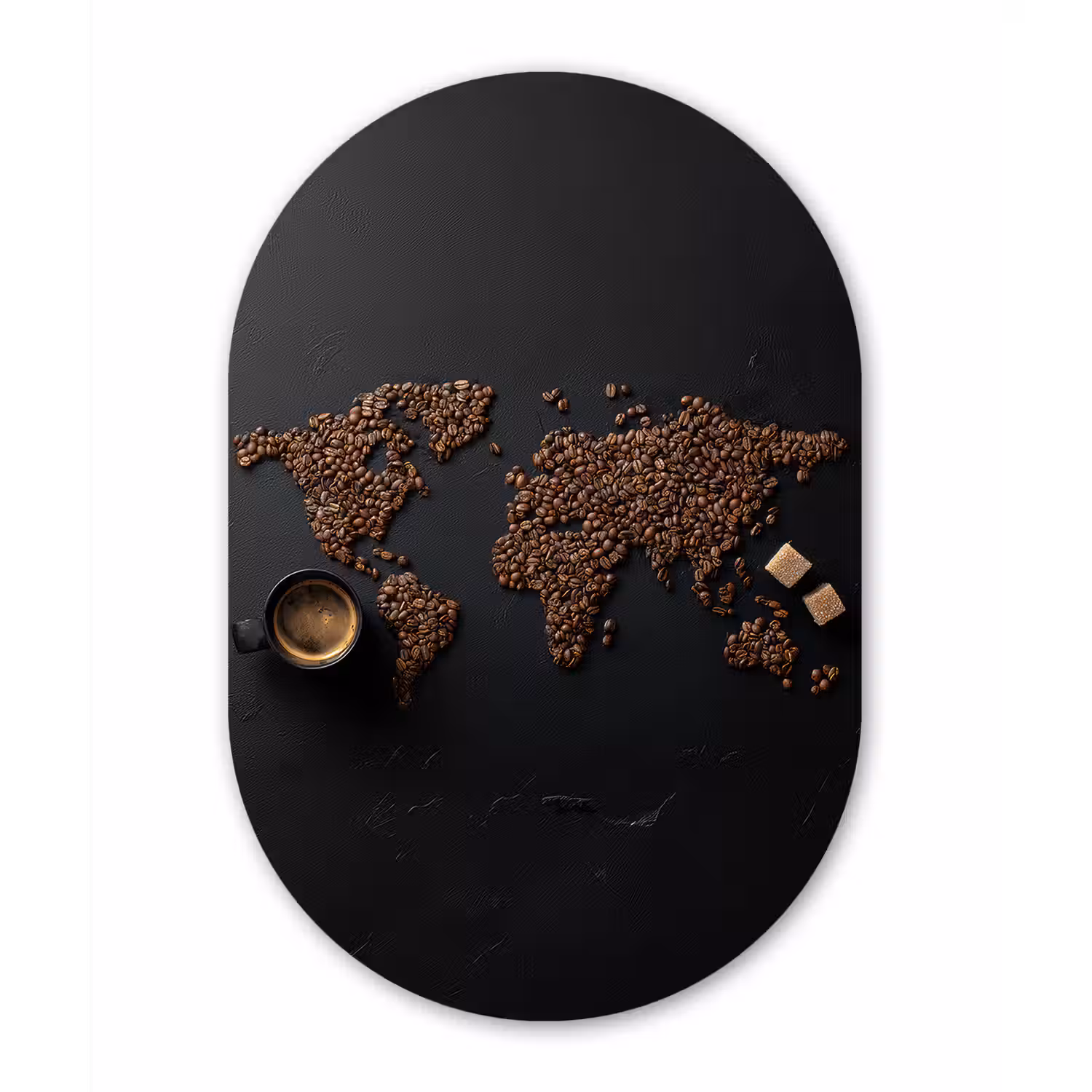 Wereldkaart - Espresso - Zwart Wandcirkel Ovaal Aluminium middel -3d