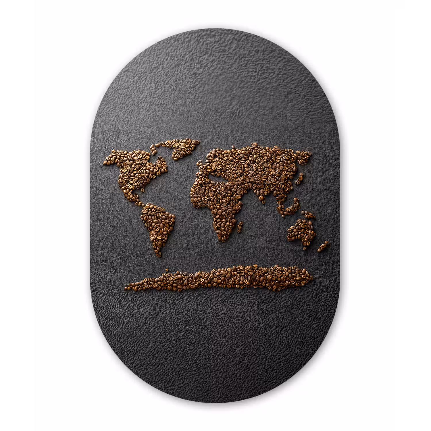 Wereldkaart - Koffie - Grijs Wandcirkel Ovaal Aluminium middel -3d