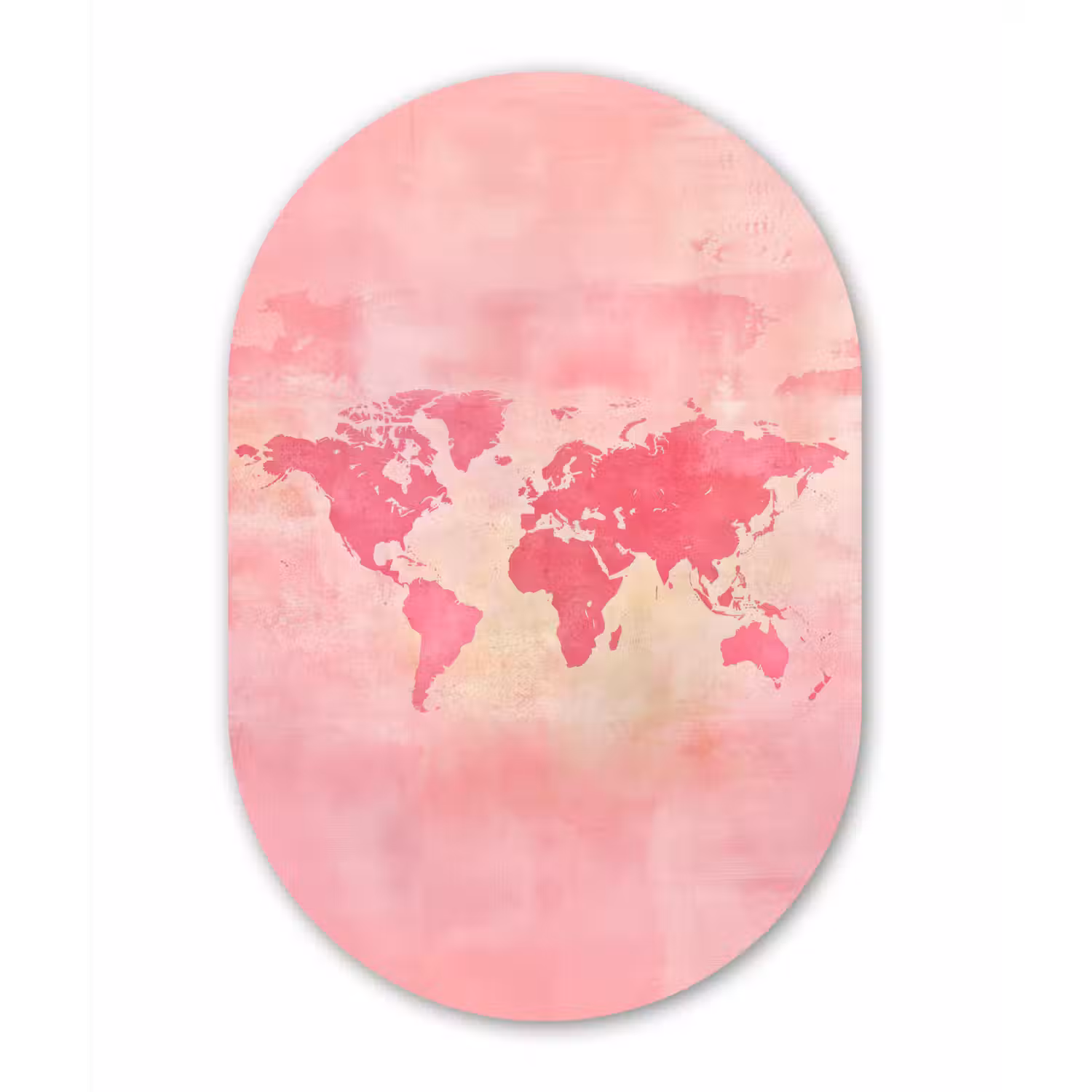 Wereldkaart - Roze - Vaag Wandcirkel Ovaal Aluminium middel -3d