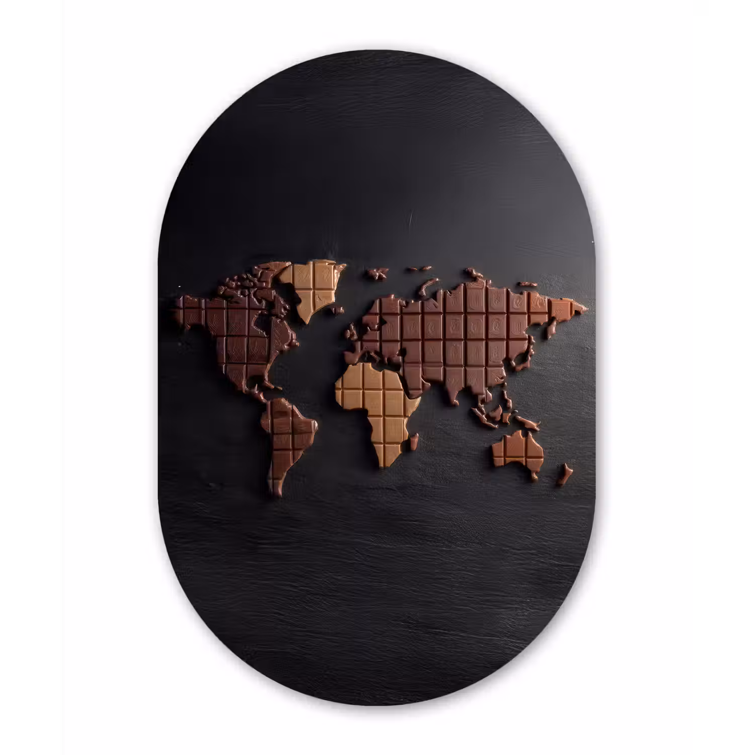 Wereldkaart - chocola - Smakelijke uitstraling Wandcirkel Ovaal Aluminium middel -3d