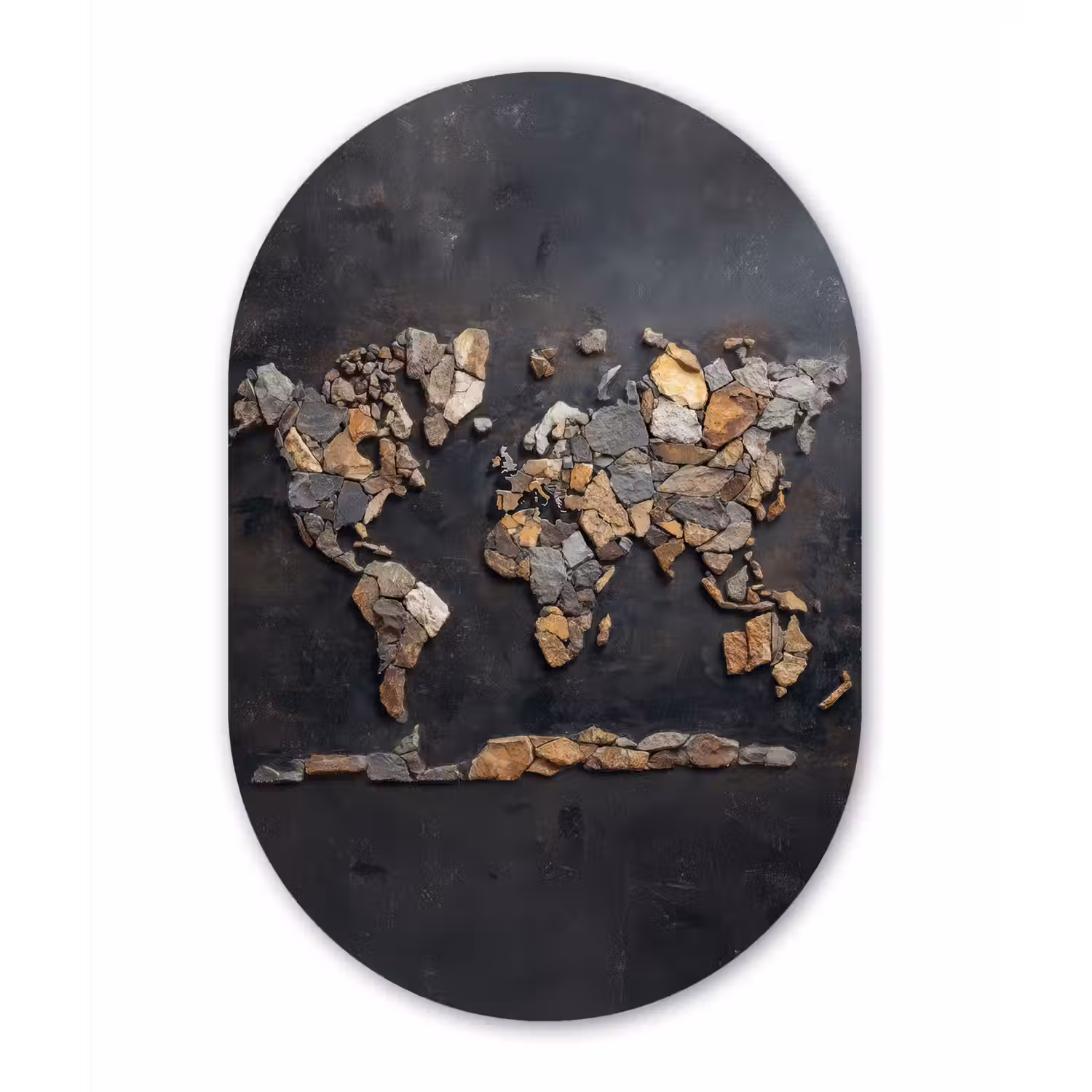 Wereldkaart - Stenen - Realistisch Wandcirkel Ovaal Aluminium middel -3d