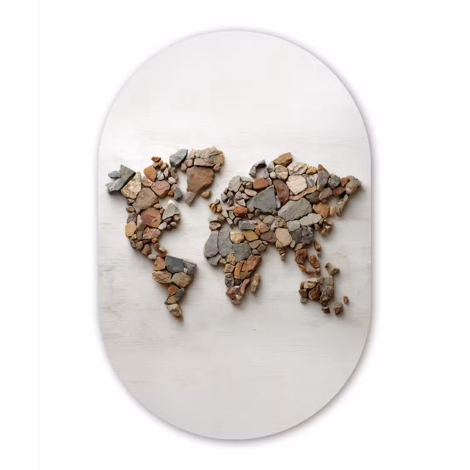 Wereldkaart - Stenen - Wit Wandcirkel Ovaal Aluminium middel -3d