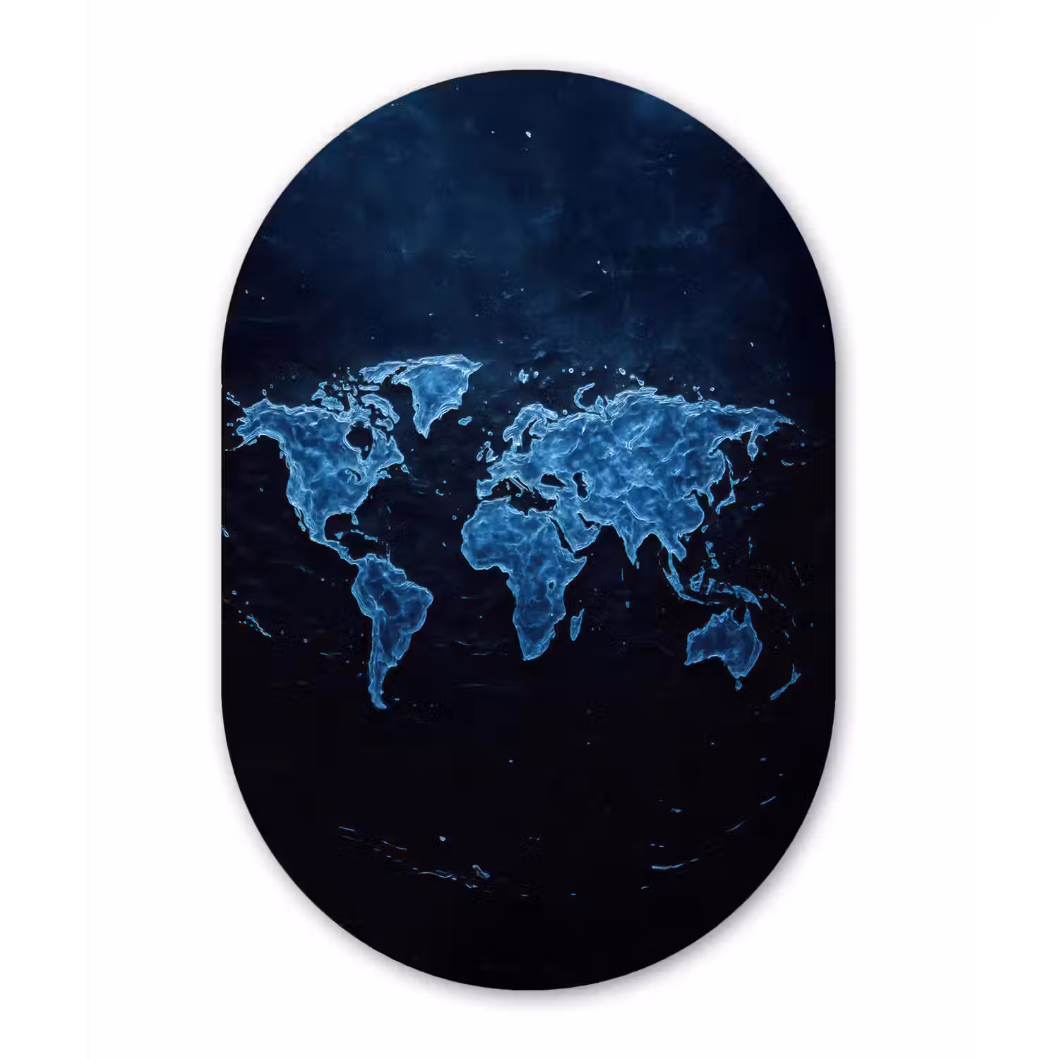 Wereldkaart - Waterstructuur - Blauw Wandcirkel Ovaal Aluminium middel -3d
