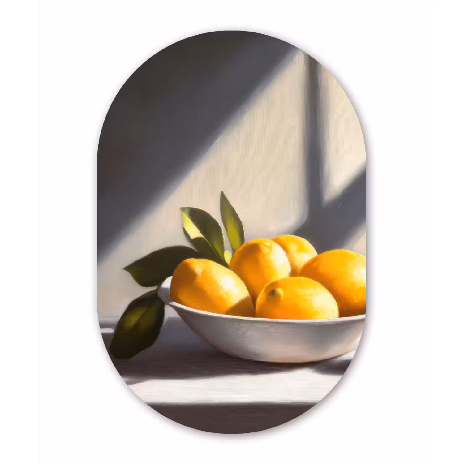 Citroenen - Stilleven - Geel Wandcirkel Ovaal Aluminium middel -3d