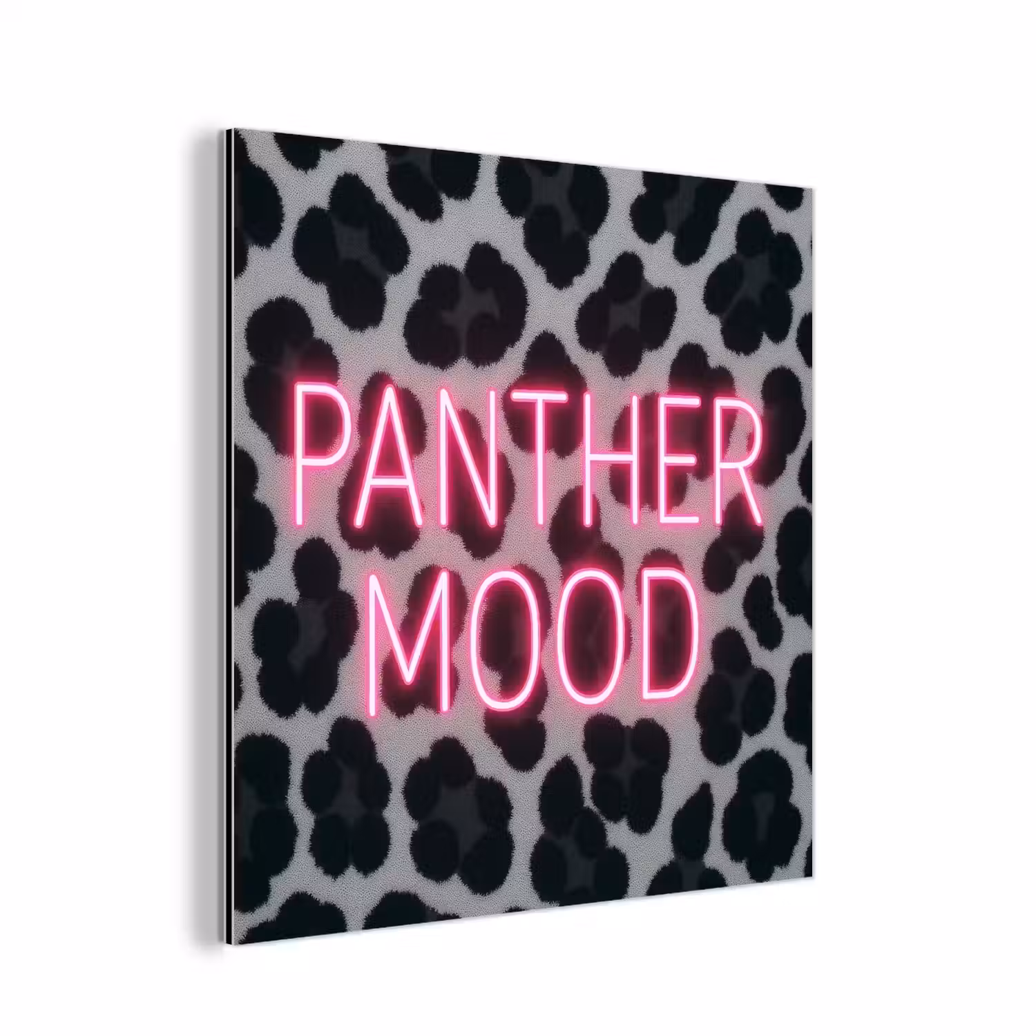 Panterprint - Zwart - Neonletters - Roze aluminium wit klein -3d