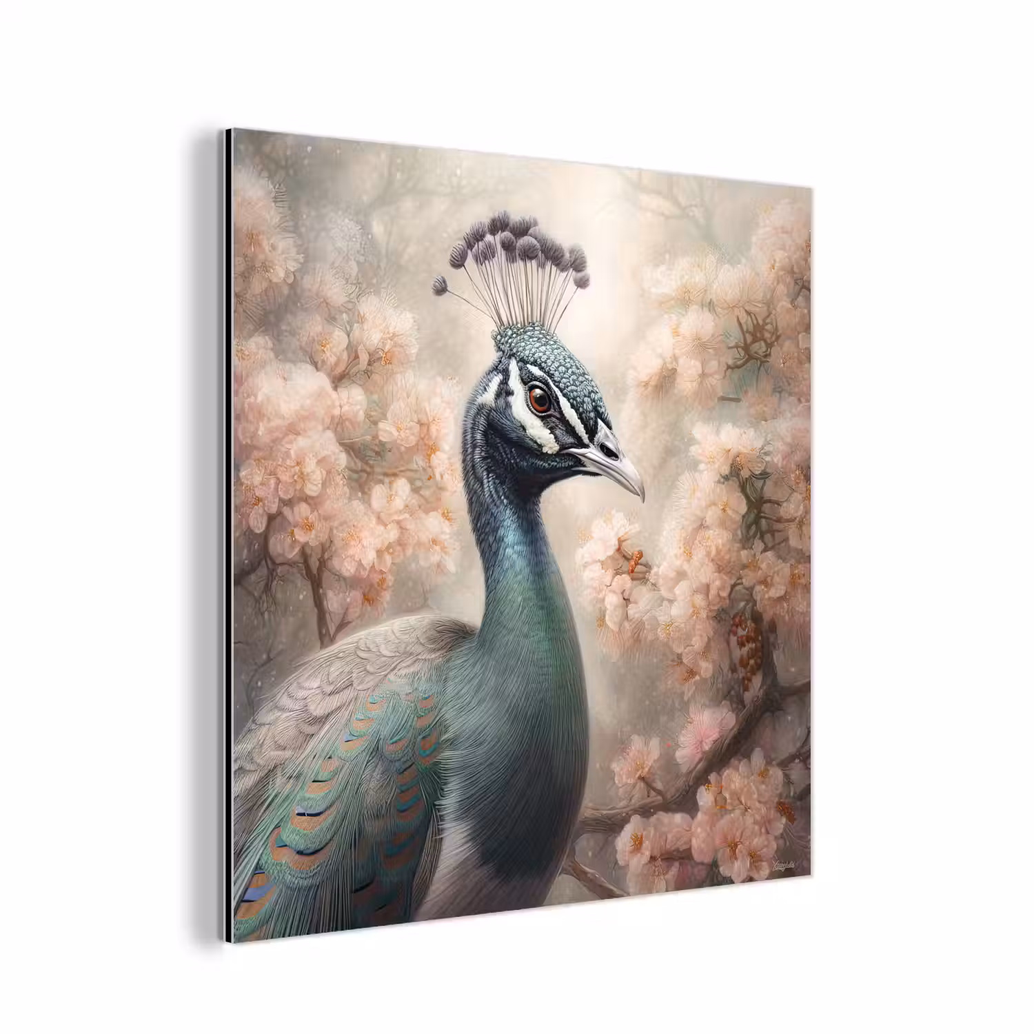 Pauw - Vogels - Bloemen - Boom - Botanisch aluminium wit klein -3d