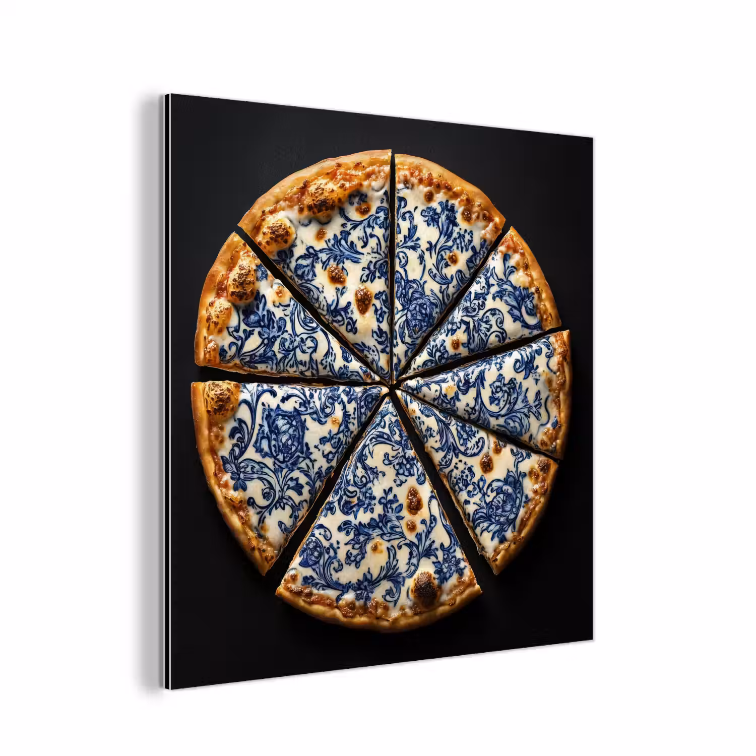 Pizza - Eten - Delftsblauw aluminium wit klein -3d