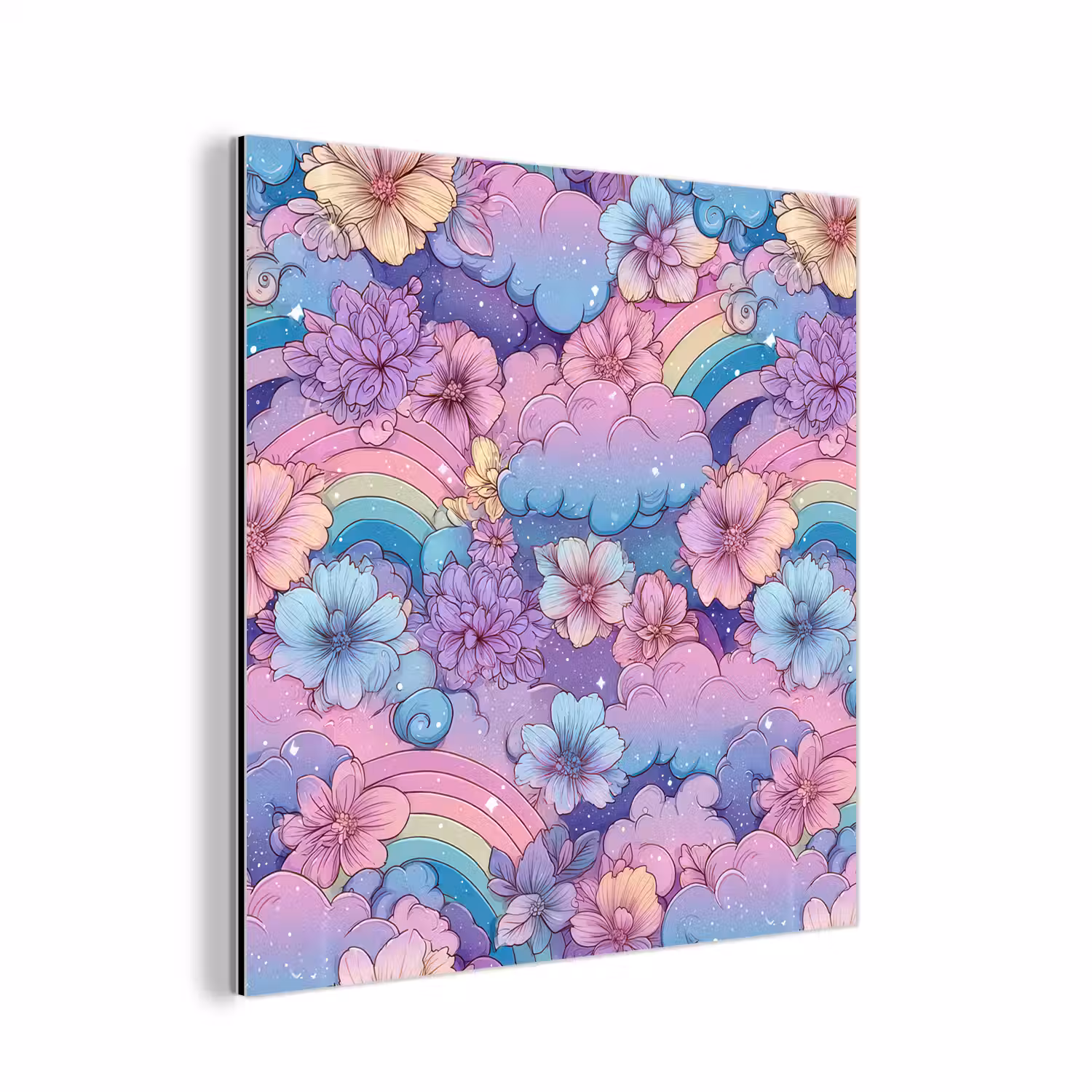 Regenbogen - Bloemen - Kleurrijk - Wolken aluminium wit klein -3d