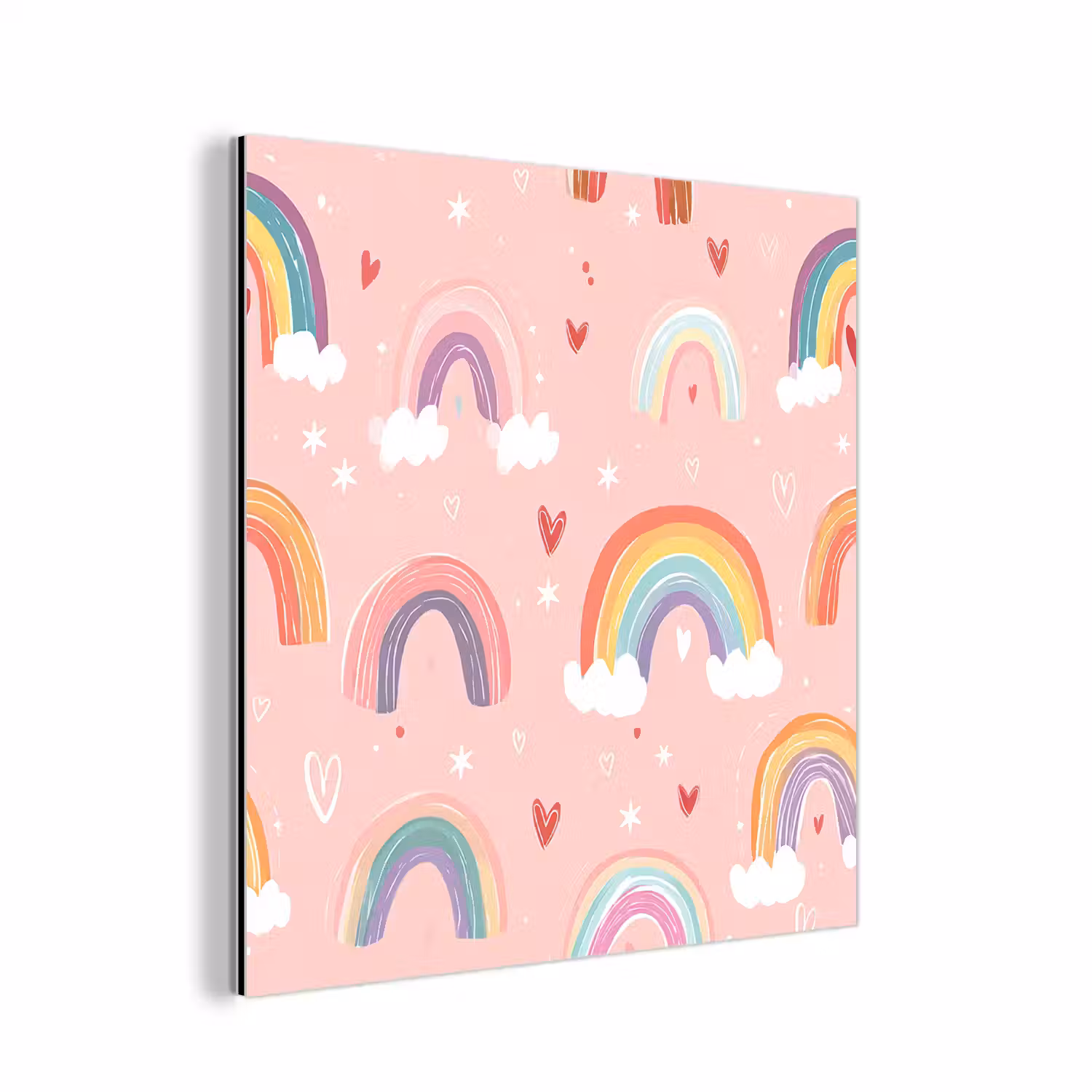 Regenboog - Patroon - Pastel - Handgetekend aluminium wit klein -3d