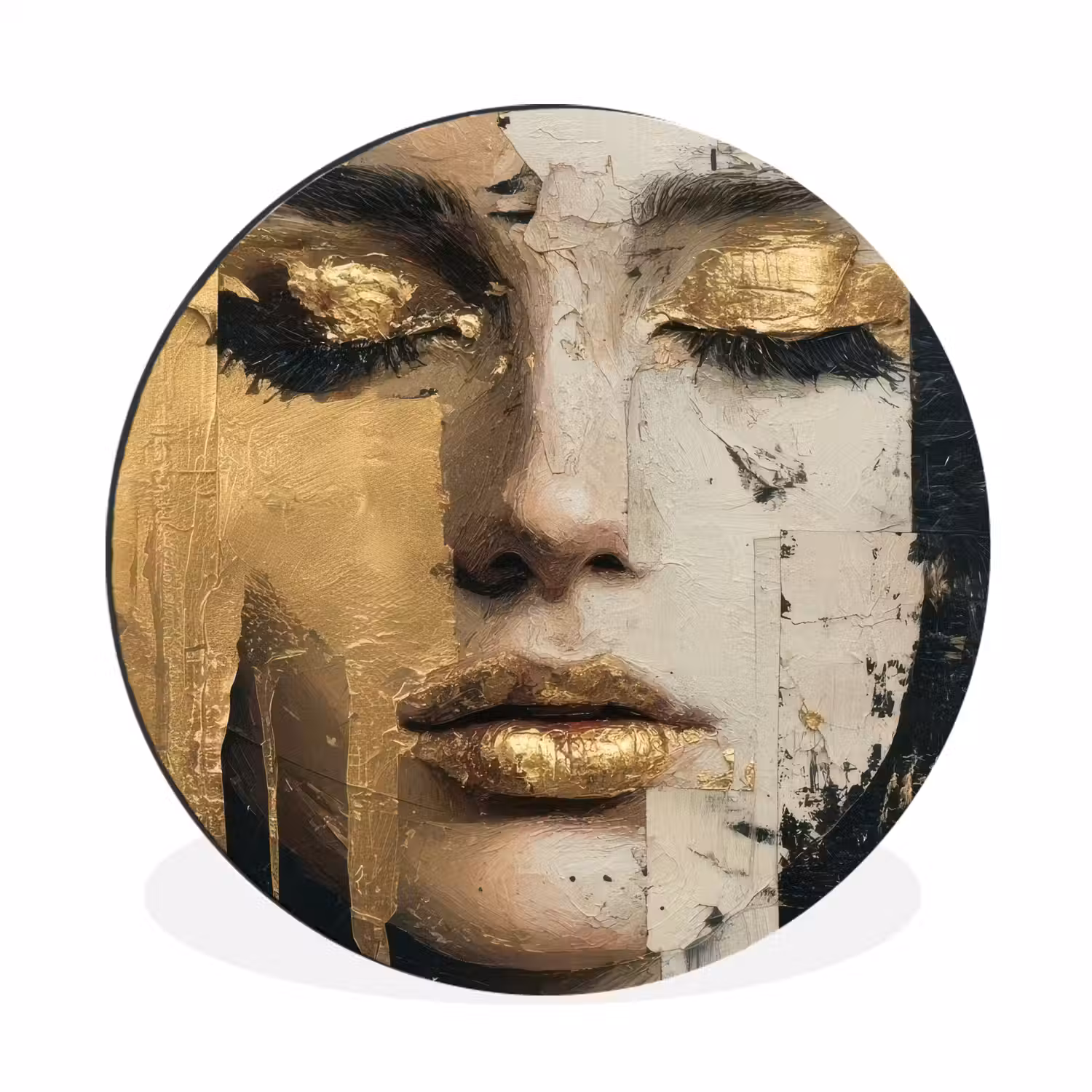 Abstract - Goud - Gezicht - Lippen Wandcirkel aluminium klein -3d