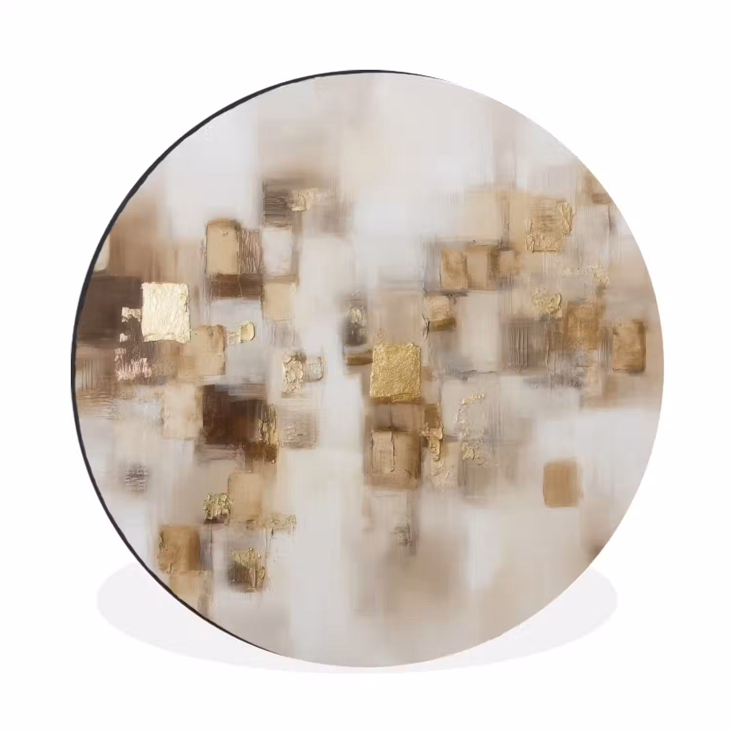 Abstracte vierkanten - Aardetonen - Mistig Wandcirkel aluminium klein -3d