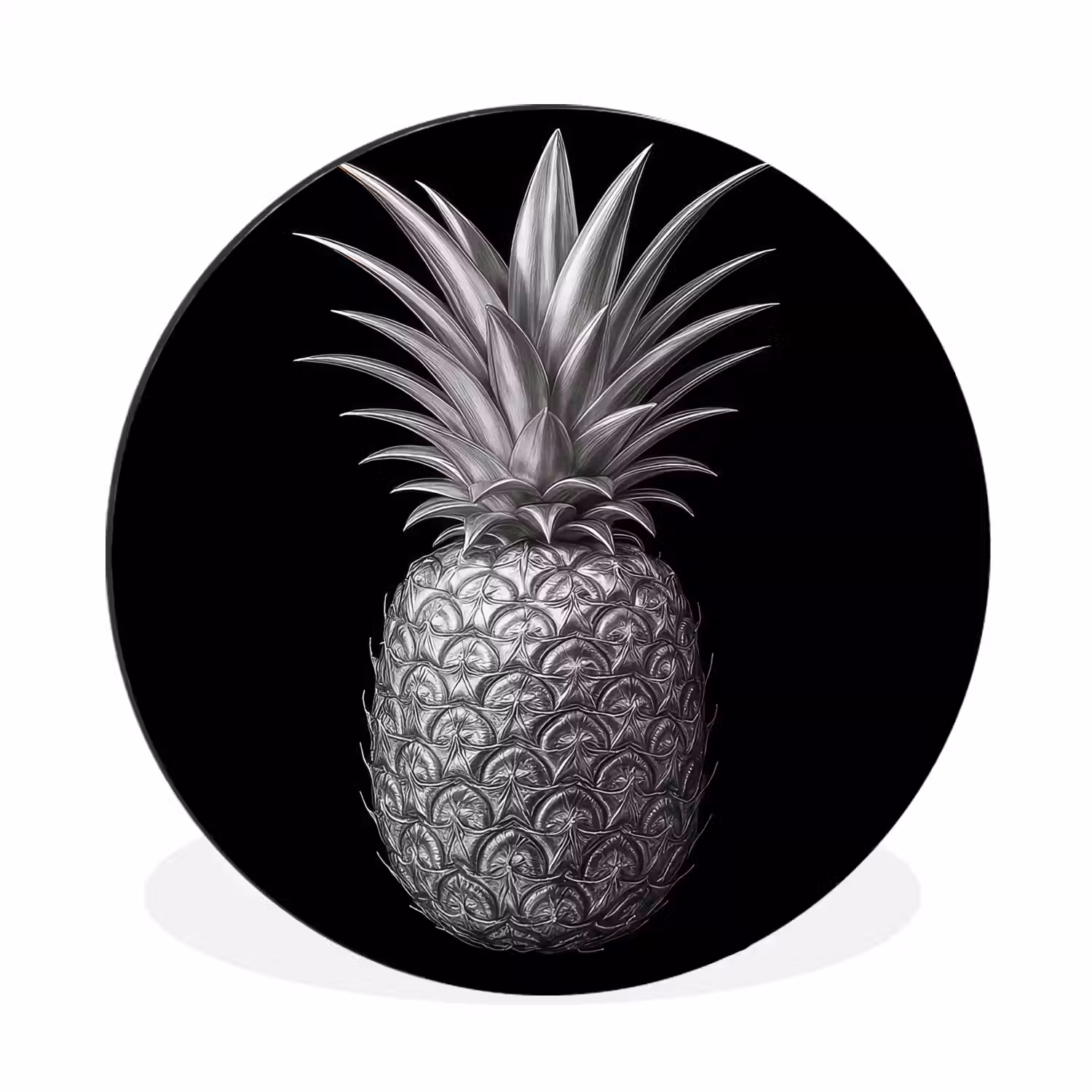 Ananas - Gedetailleerd - Bladeren Wandcirkel aluminium klein -3d