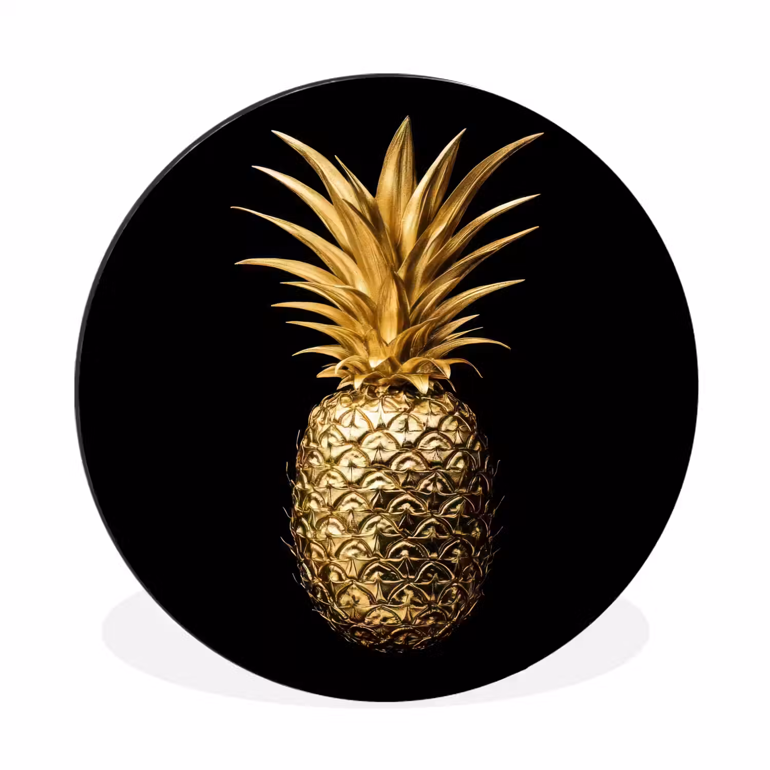 Ananas - Zwart - Goud - Luxe Wandcirkel aluminium klein -3d