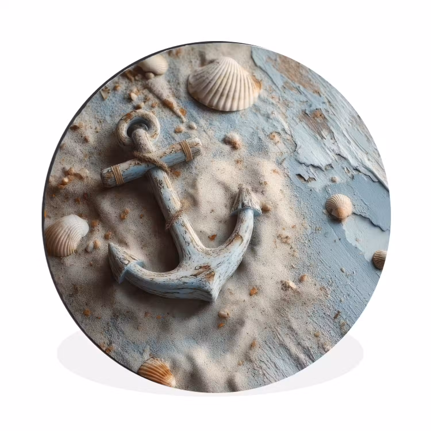 Anker - Hout - Schelpen - Zand Wandcirkel aluminium klein -3d