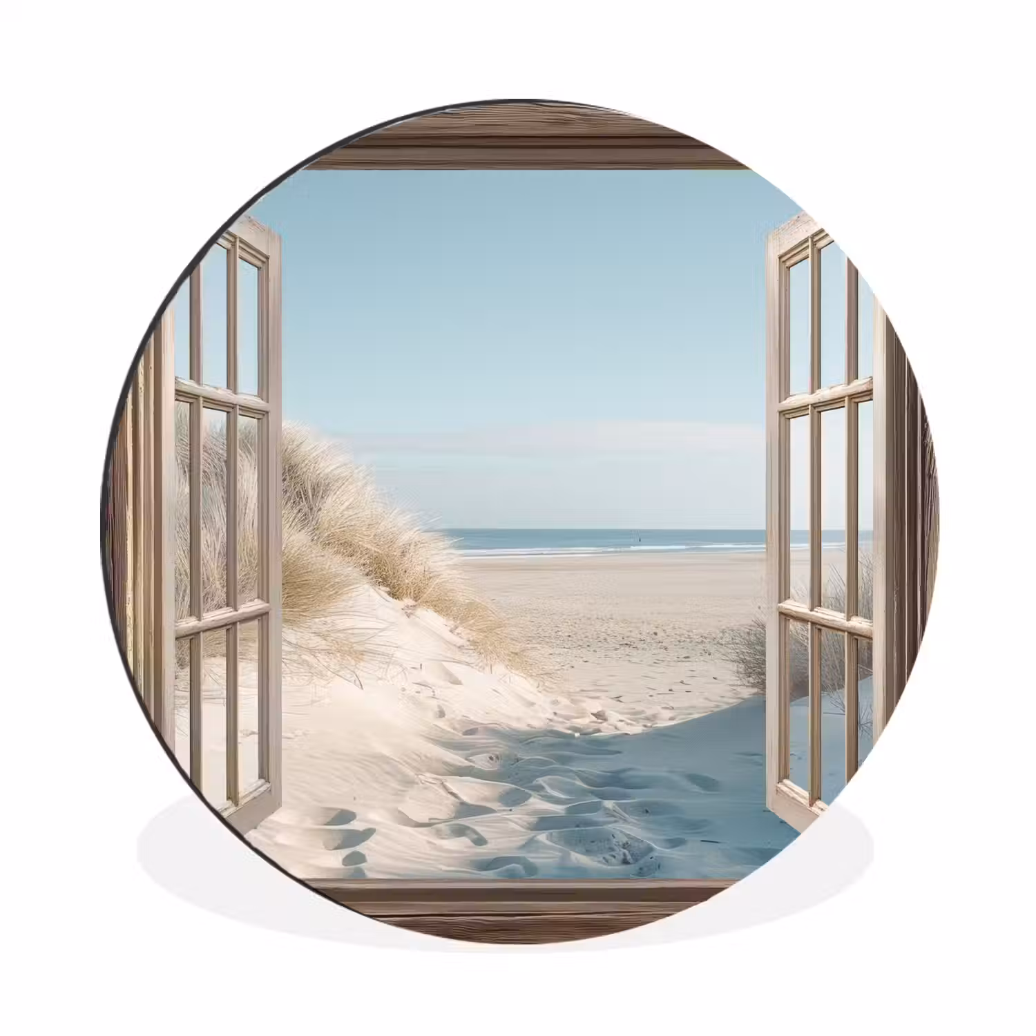 Doorkijk - Helmgras - Duinen - Zee - Landschap Wandcirkel aluminium klein -3d