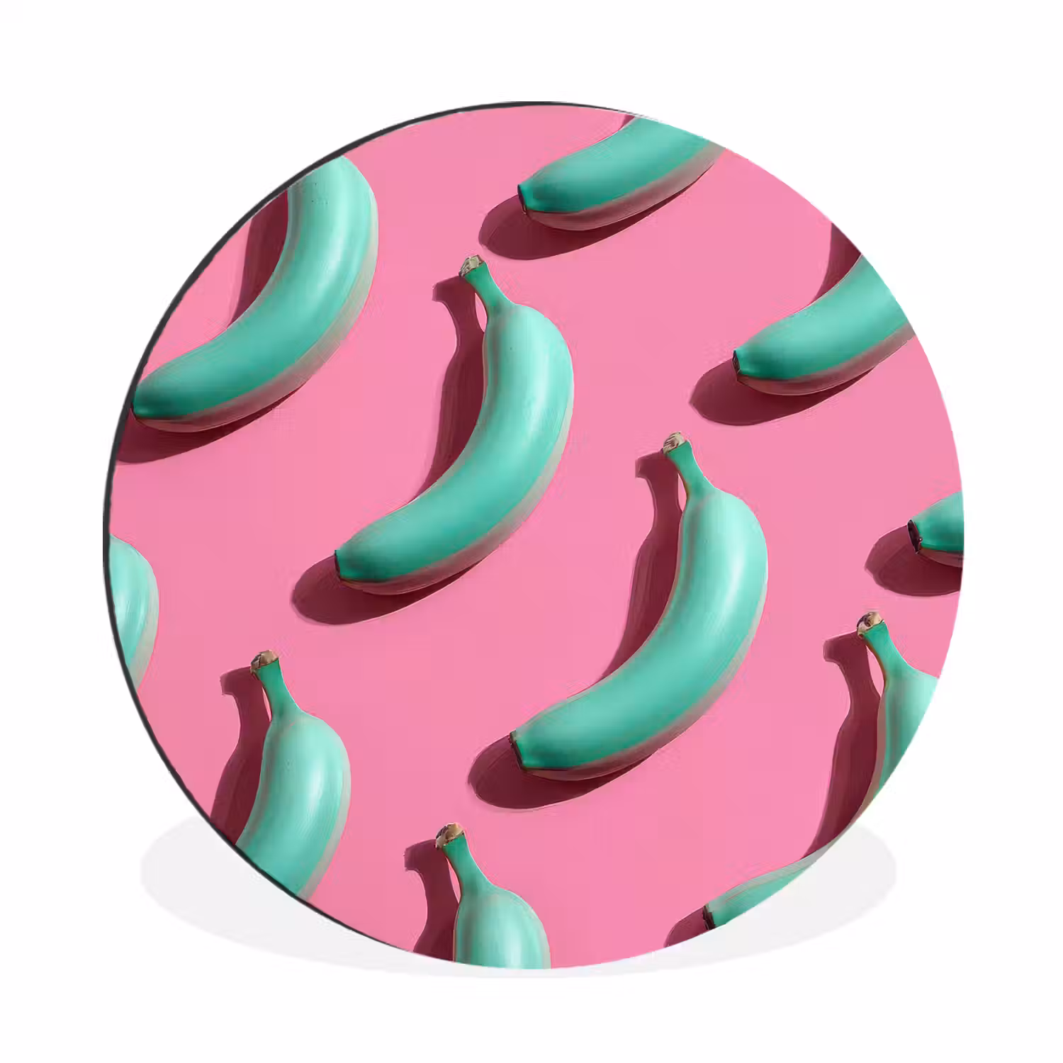 Bananen - Patroon - Blauw - Roze Wandcirkel aluminium klein -3d