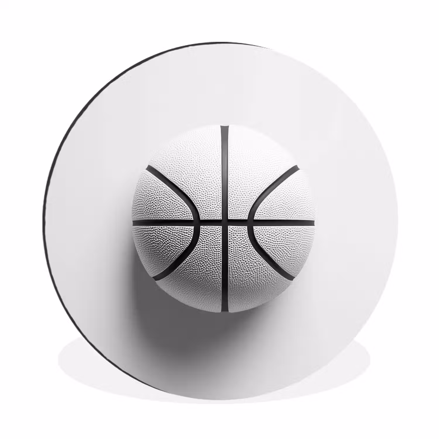 Basketbal - Wit - Schaduw - Lijnen Wandcirkel aluminium klein -3d